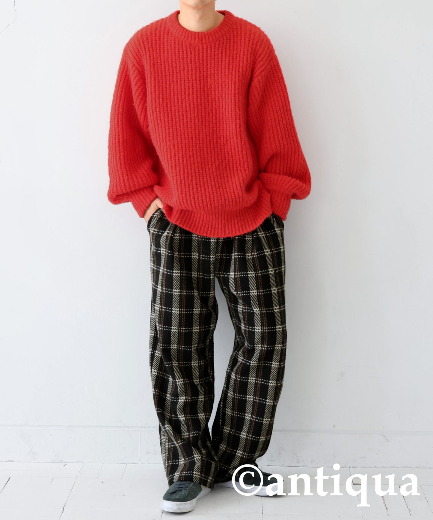 Check pattern wool mixed pants Men's