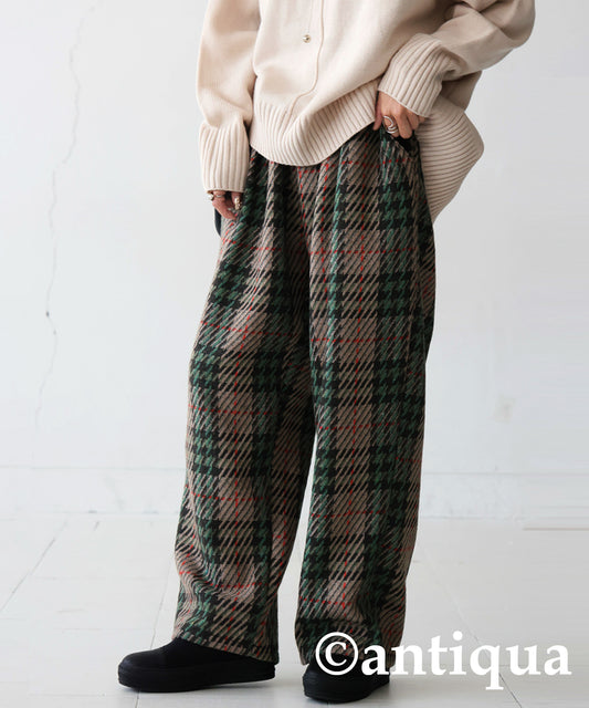 Wool Blend Checked Wide Pants Ladies