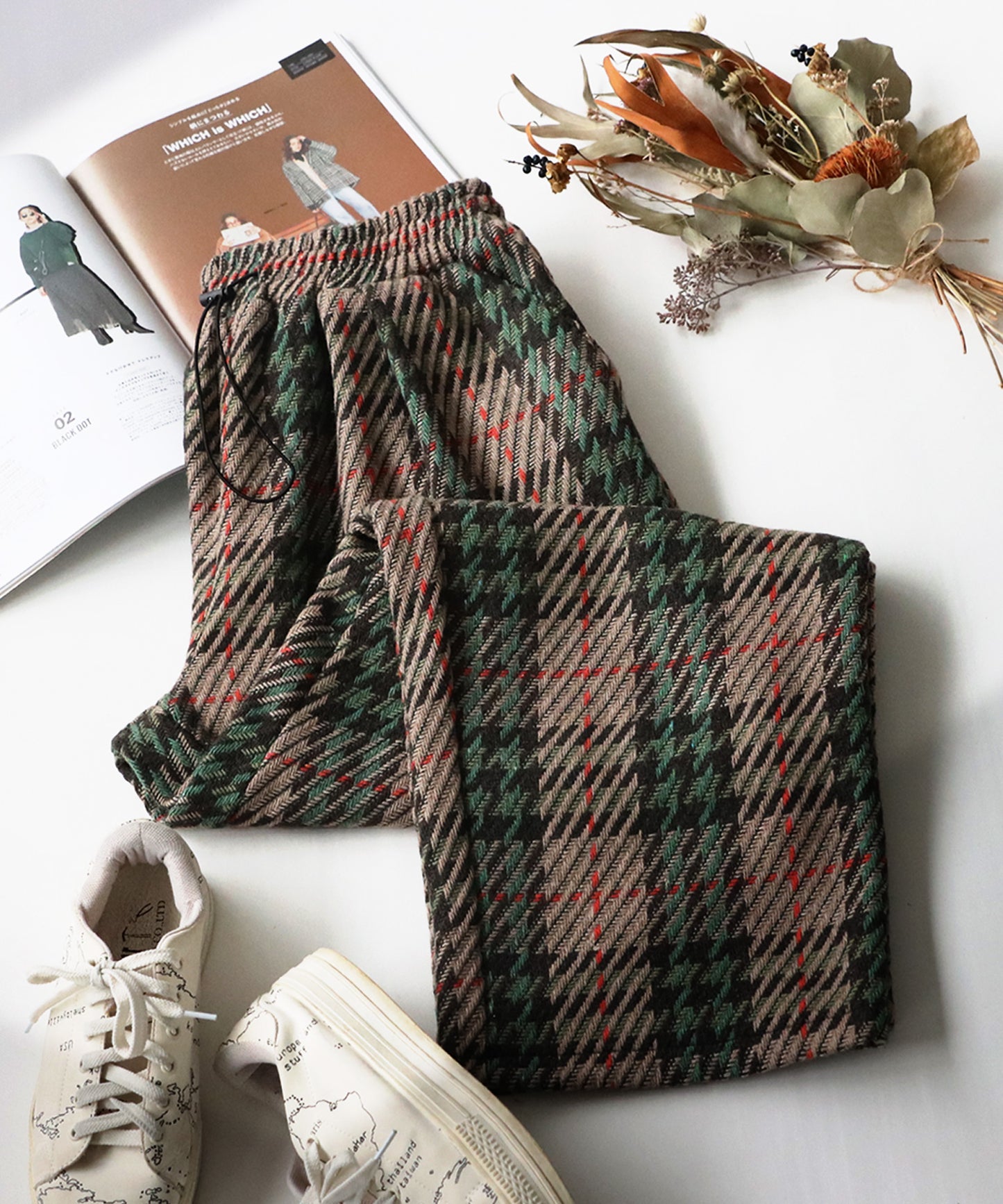 Wool Blend Check Pattern Wide Pants Men's