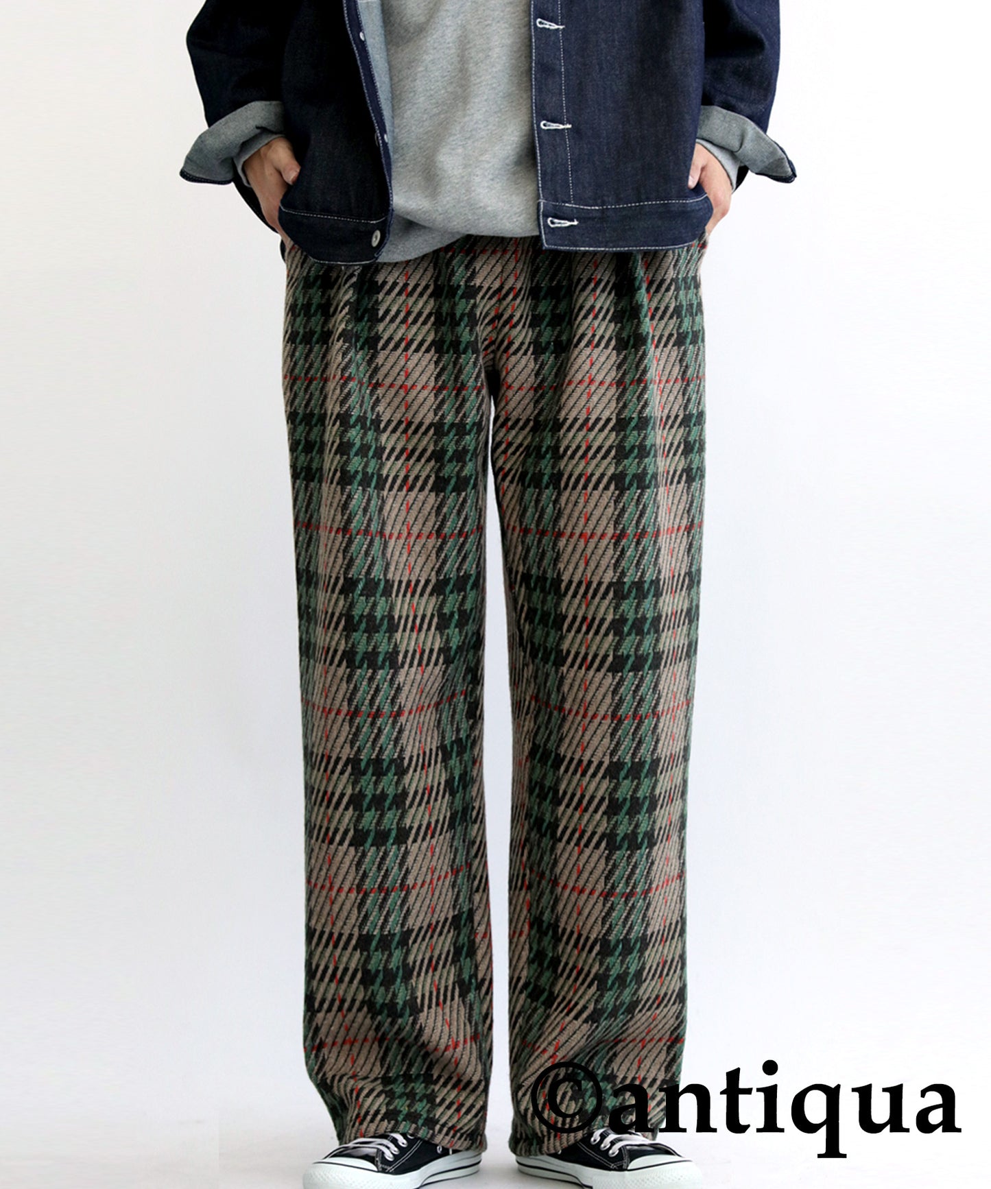 Wool Blend Check Pattern Wide Pants Men's