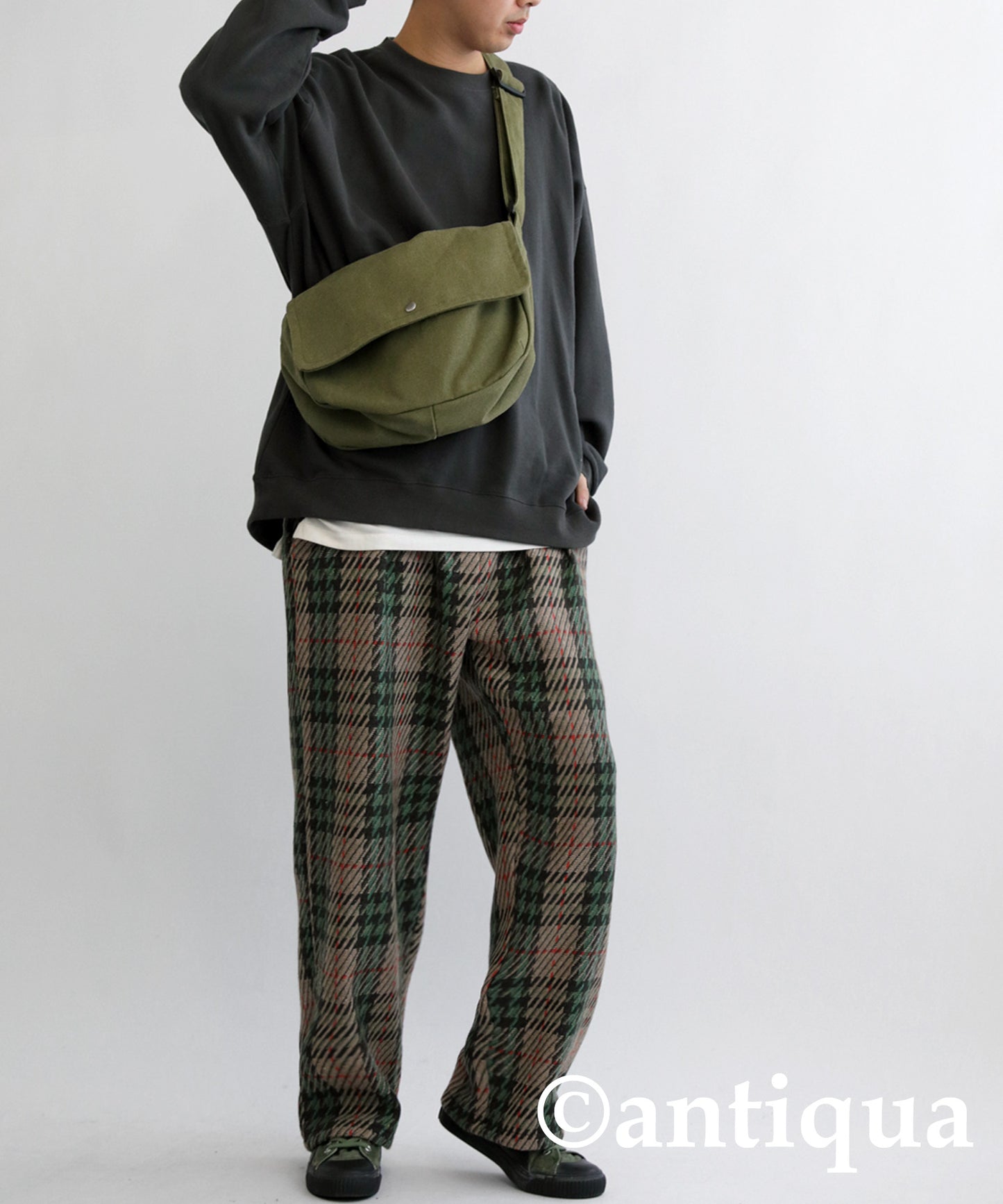 Wool Blend Check Pattern Wide Pants Men's