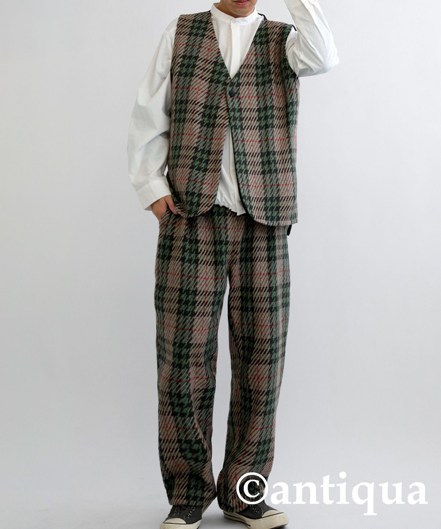 Wool Blend Check Pattern Wide Pants Men's