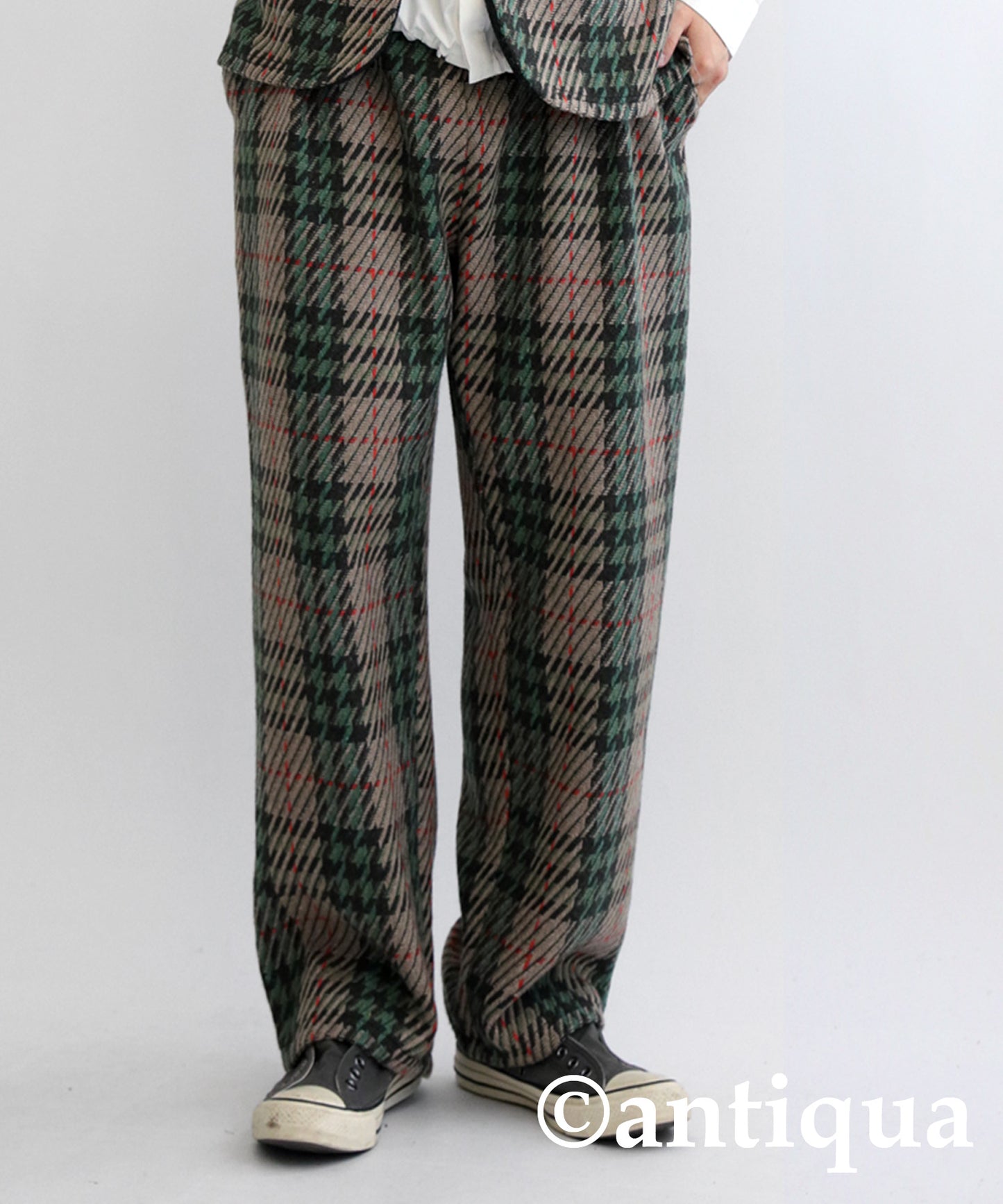 Wool Blend Check Pattern Wide Pants Men's