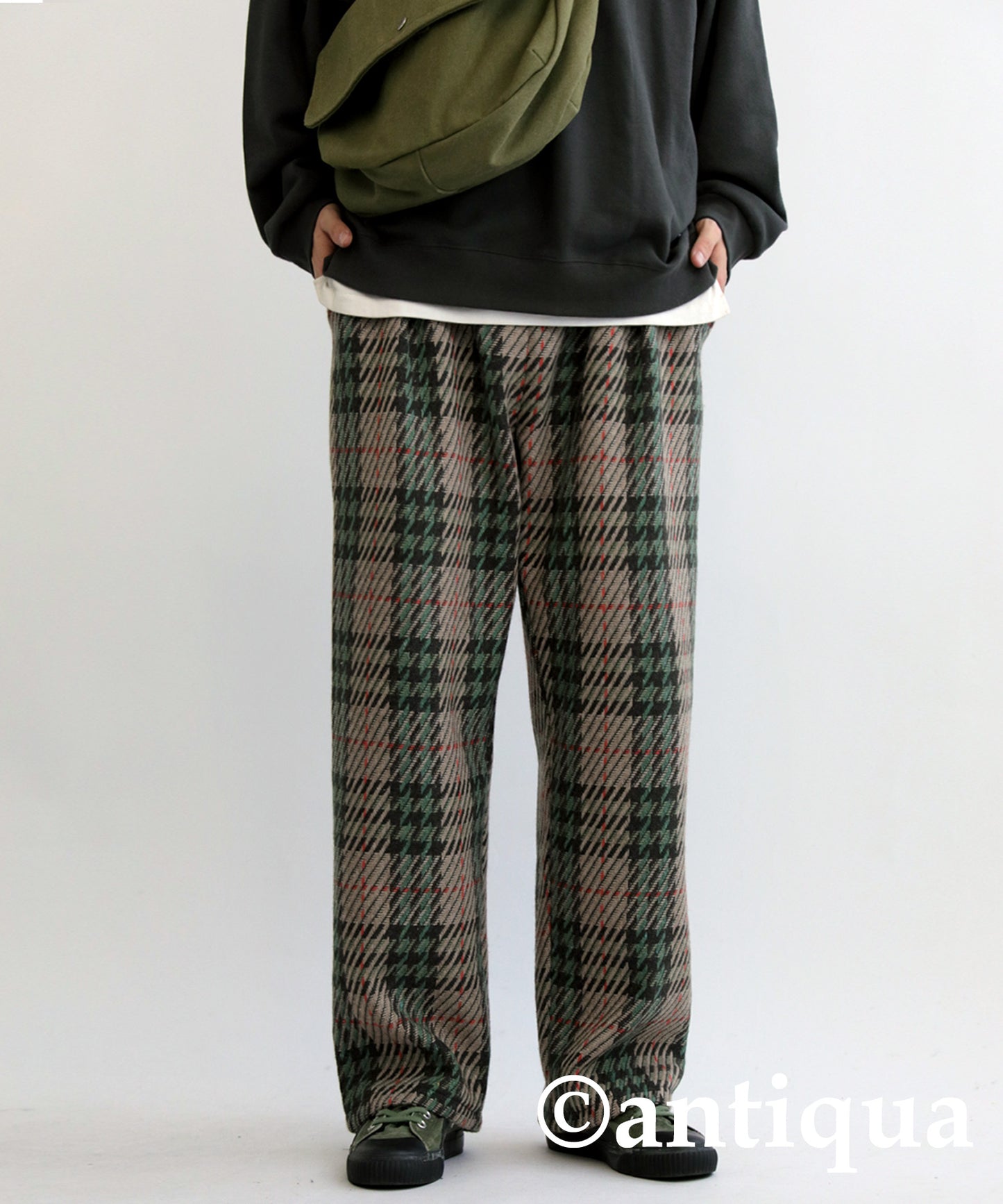 Wool Blend Check Pattern Wide Pants Men's