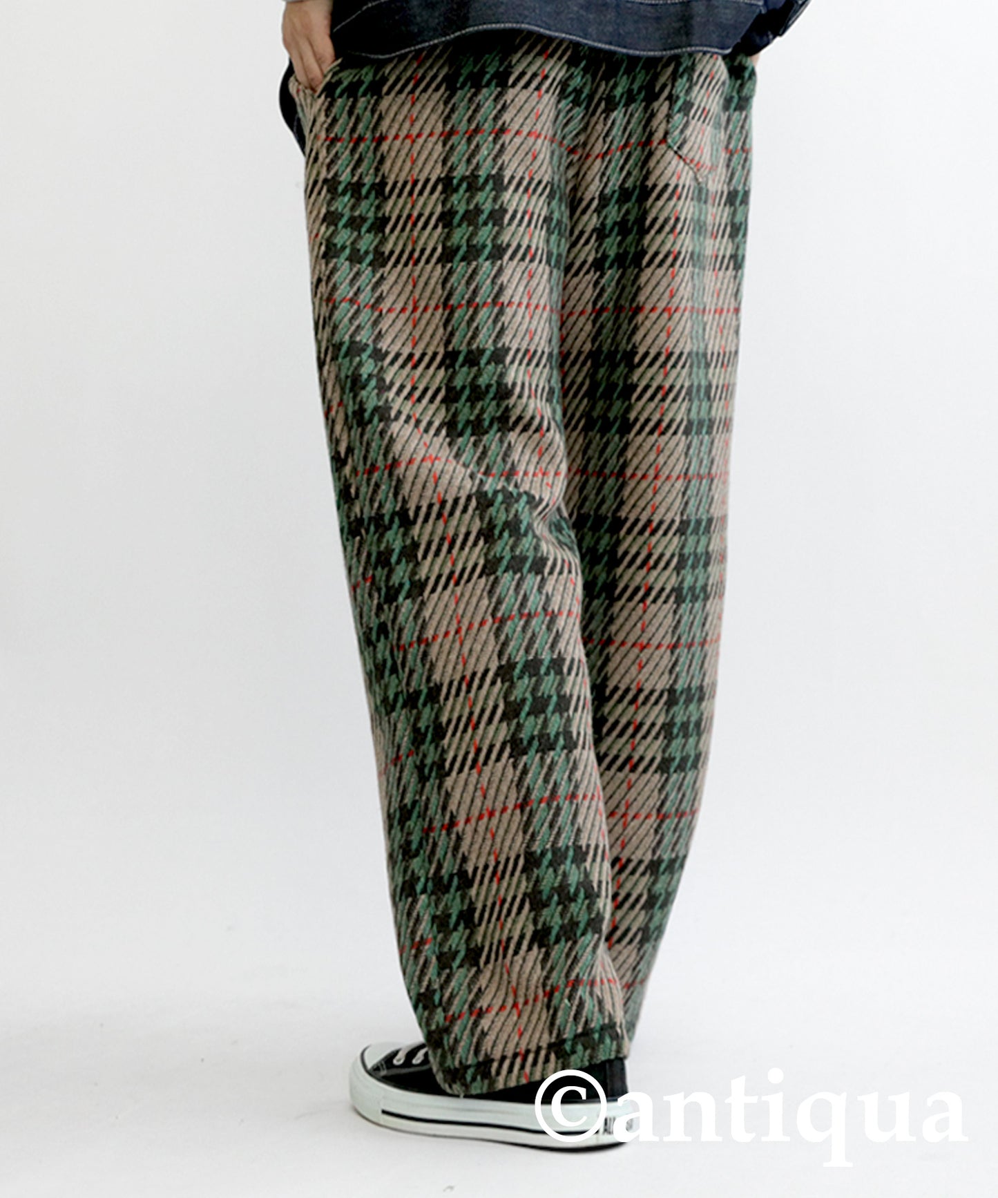 Wool Blend Check Pattern Wide Pants Men's