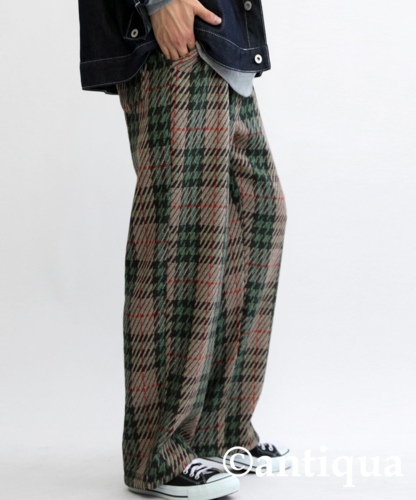 Wool Blend Check Pattern Wide Pants Men's