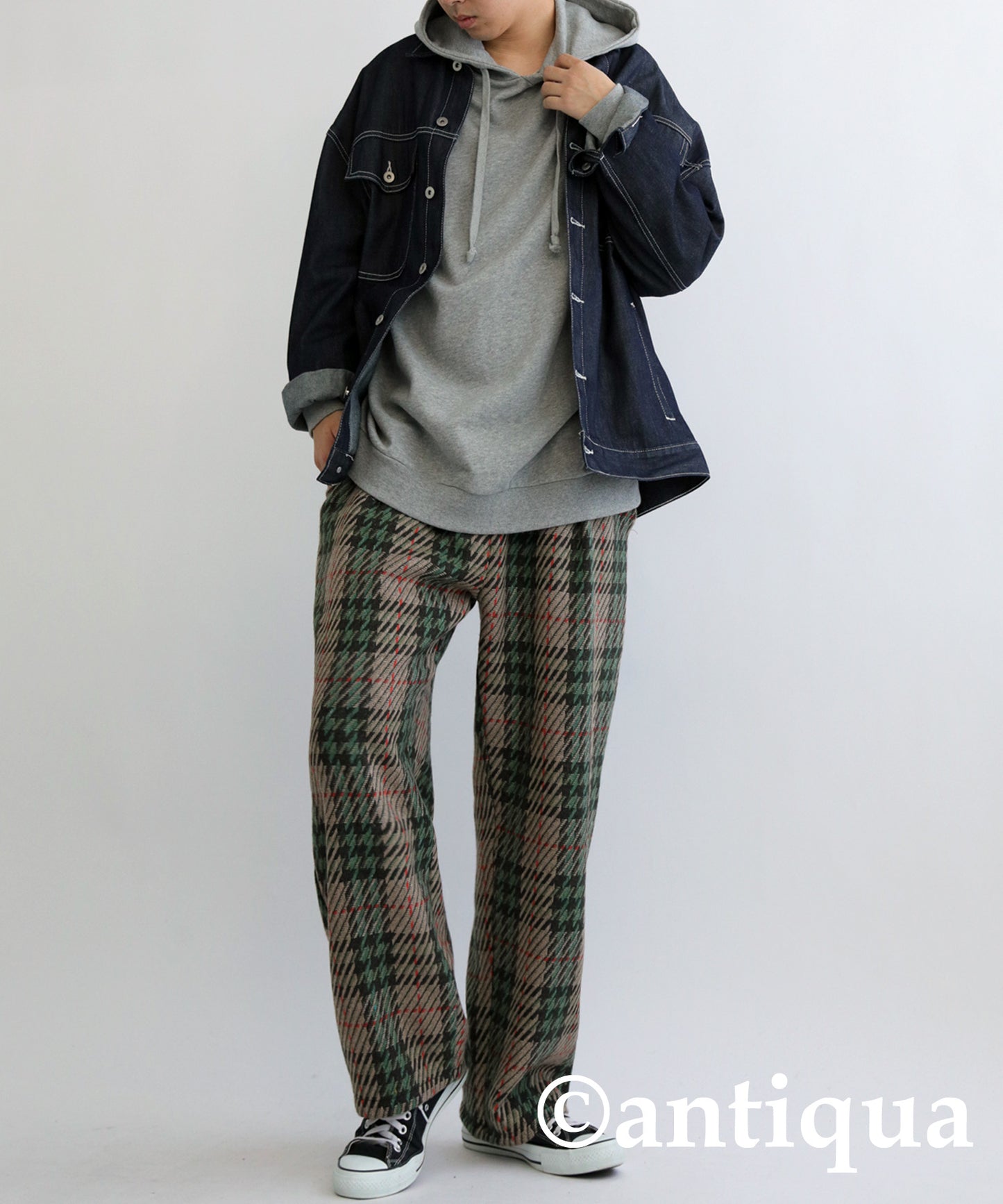 Wool Blend Check Pattern Wide Pants Men's