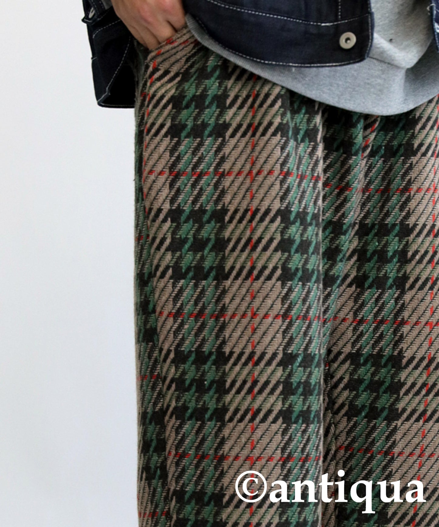 Wool Blend Check Pattern Wide Pants Men's