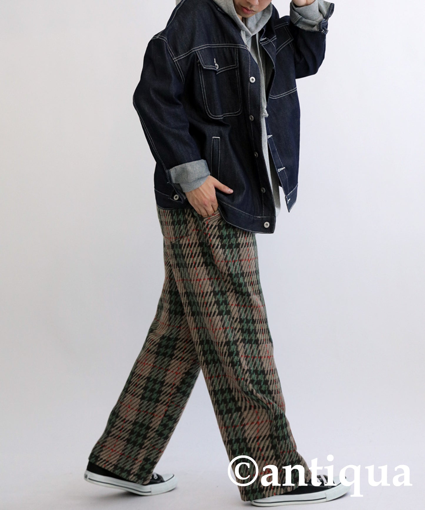 Wool Blend Check Pattern Wide Pants Men's