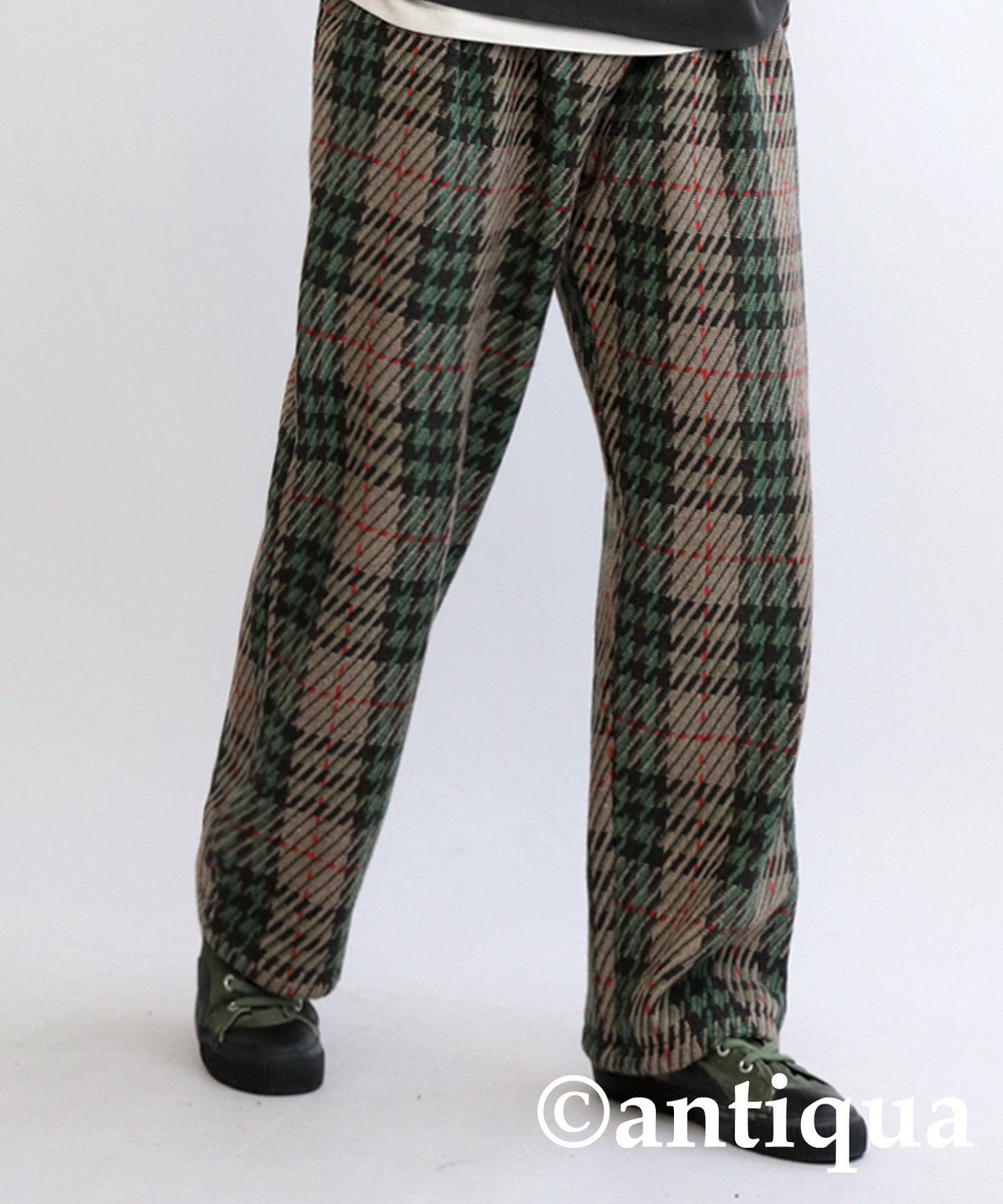 Wool Blend Check Pattern Wide Pants Men's