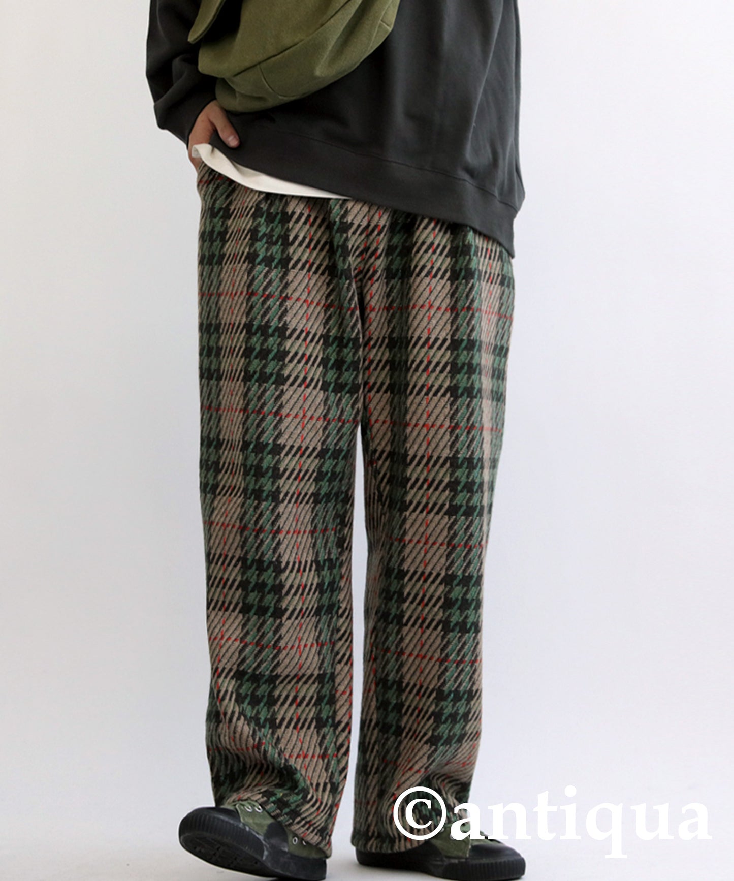 Wool Blend Check Pattern Wide Pants Men's