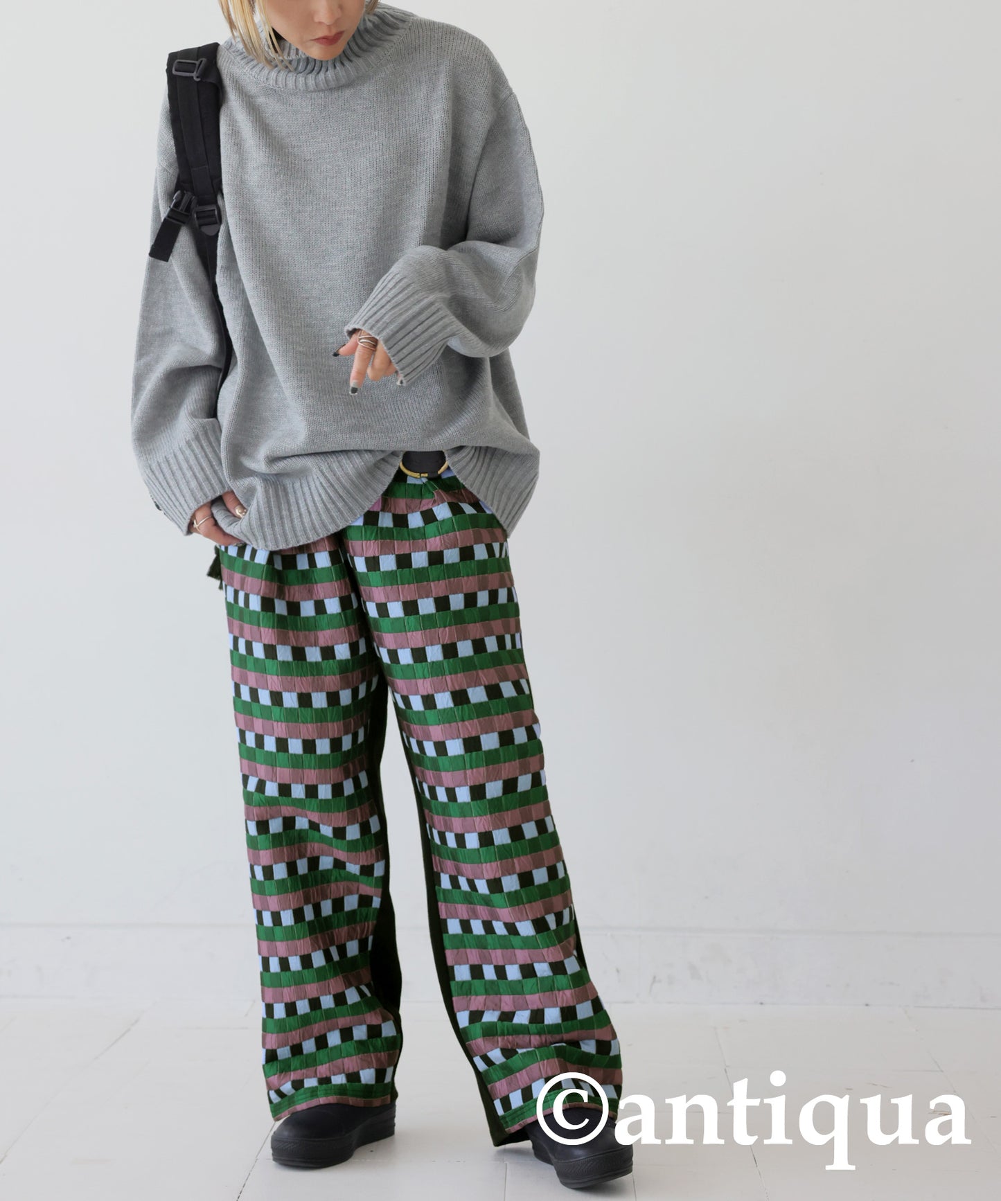 Block Check Pattern Pants Ladies