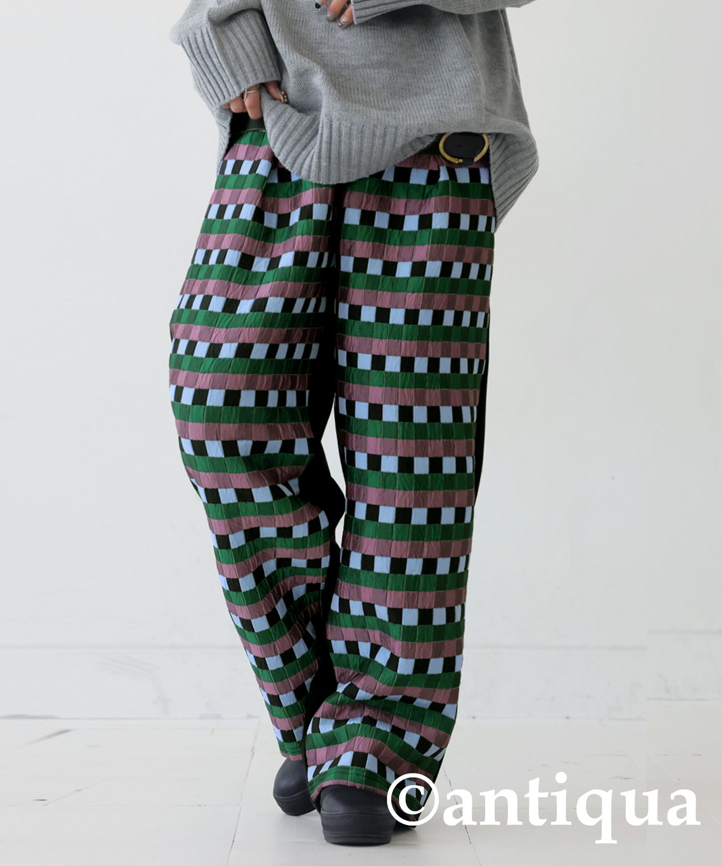 Block Check Pattern Pants Ladies