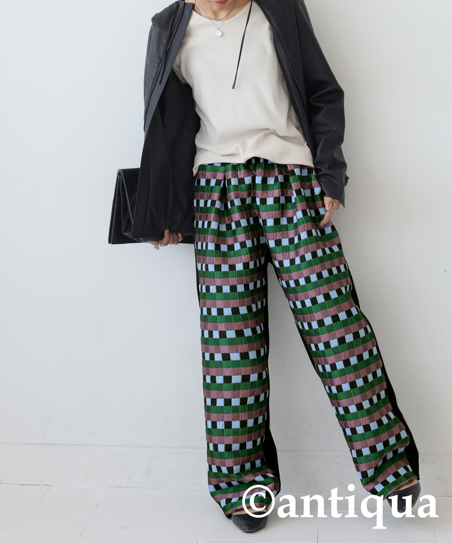 Block Check Pattern Pants Ladies