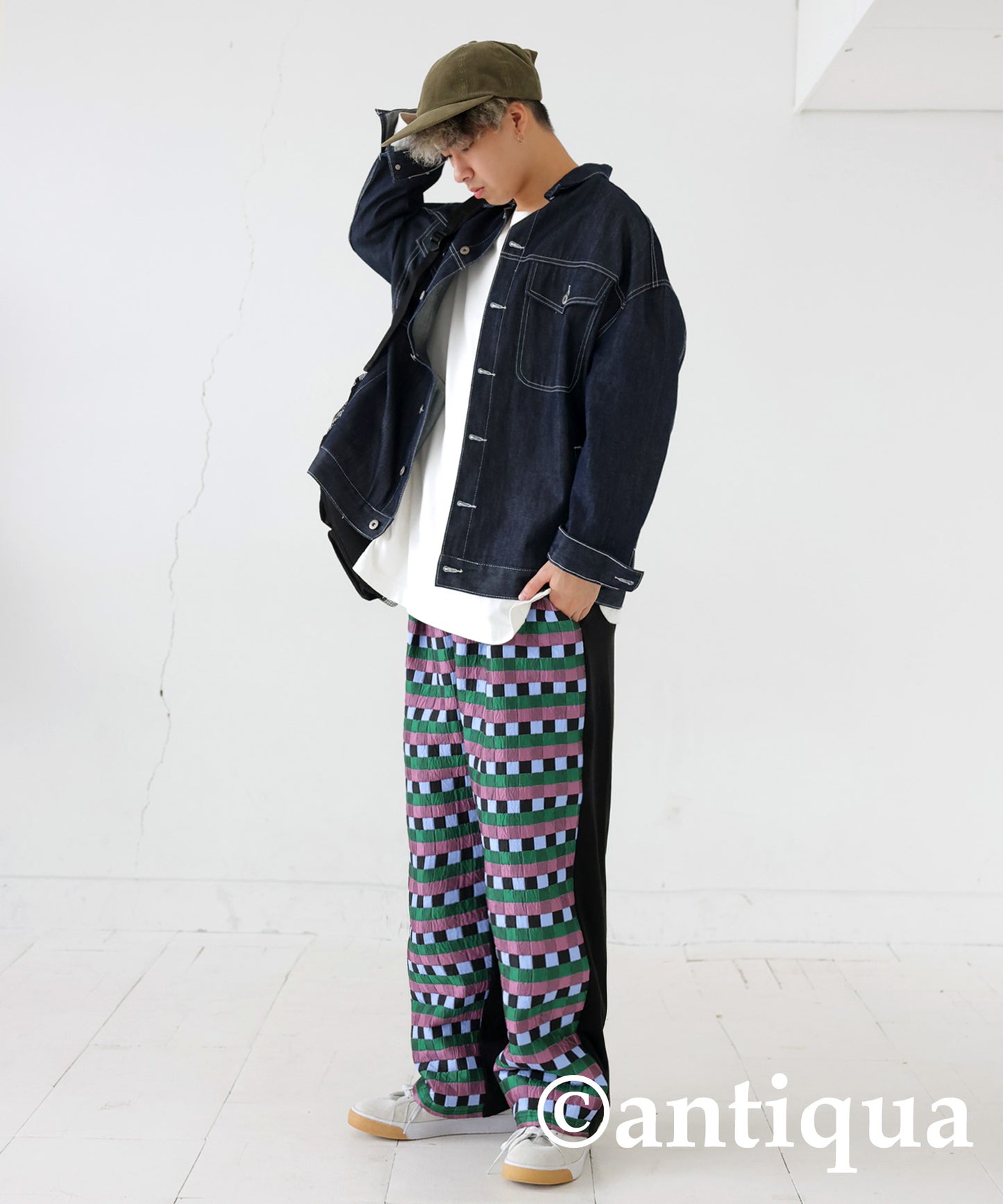 Block Check Pattern Pants Men's