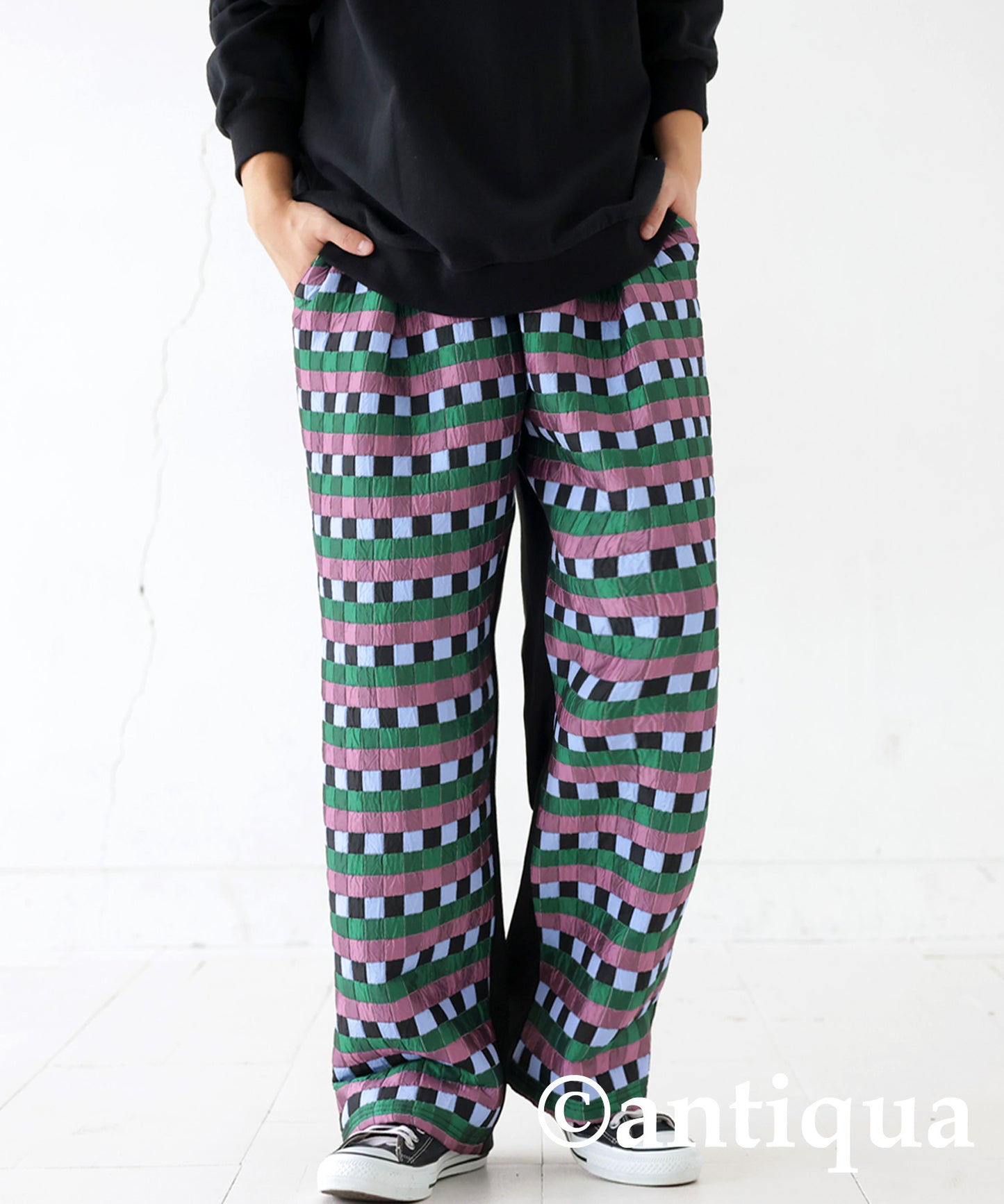 Block Check Pattern Pants Men's