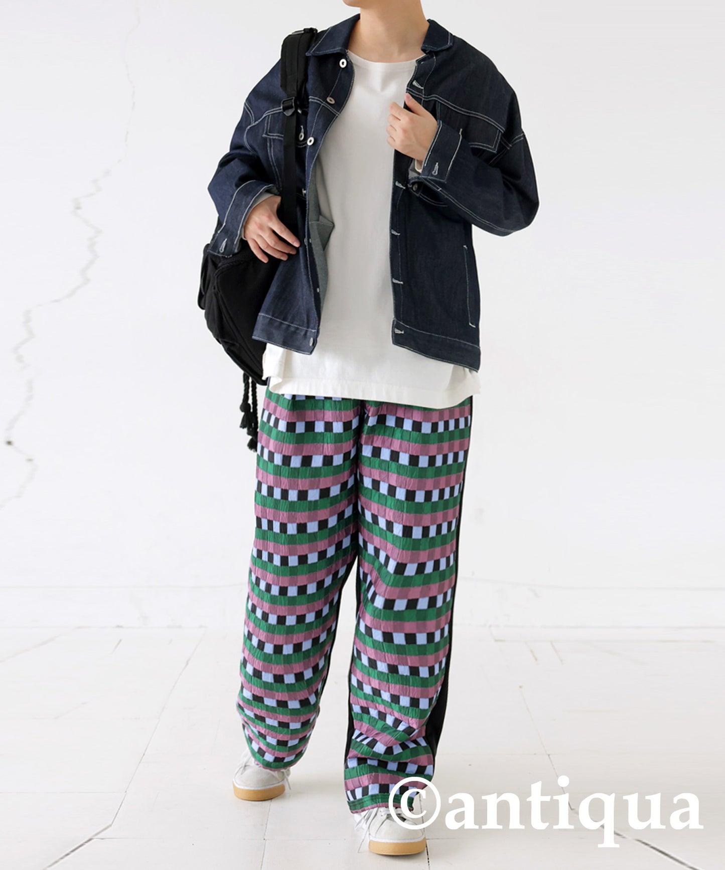 Block Check Pattern Pants Men's