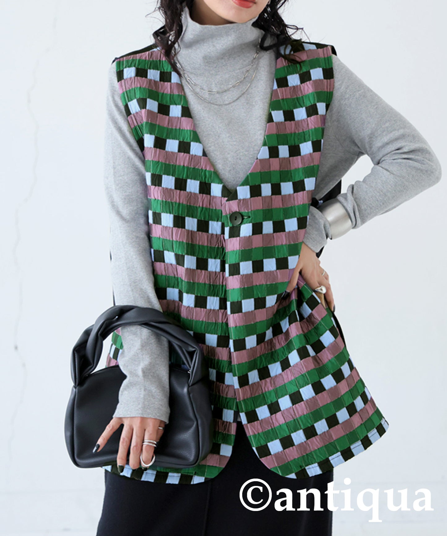 Block Check Pattern Vest Ladies