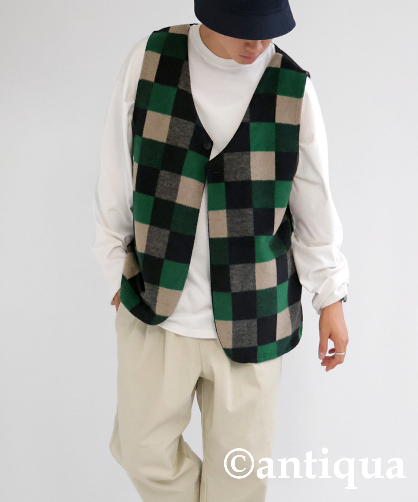 Check pattern vest Men's