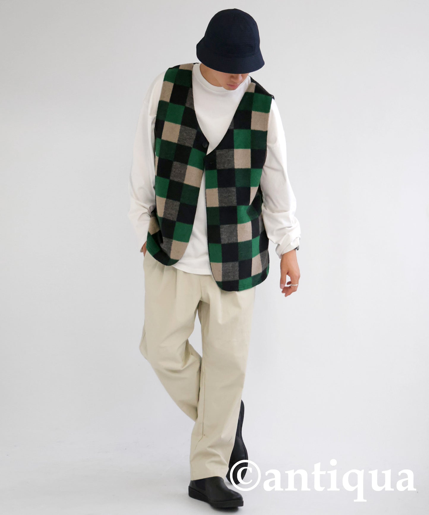 Check pattern vest Men's