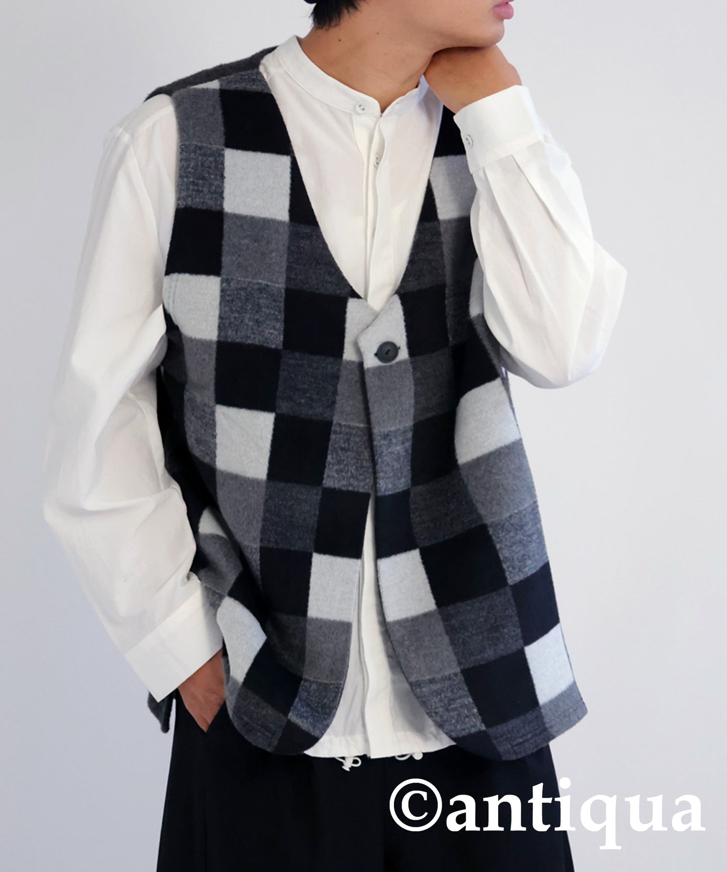 Check pattern vest Men's