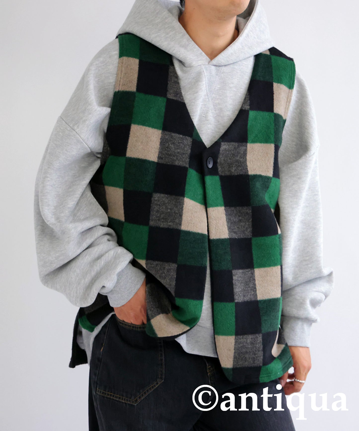 Check pattern vest Men's