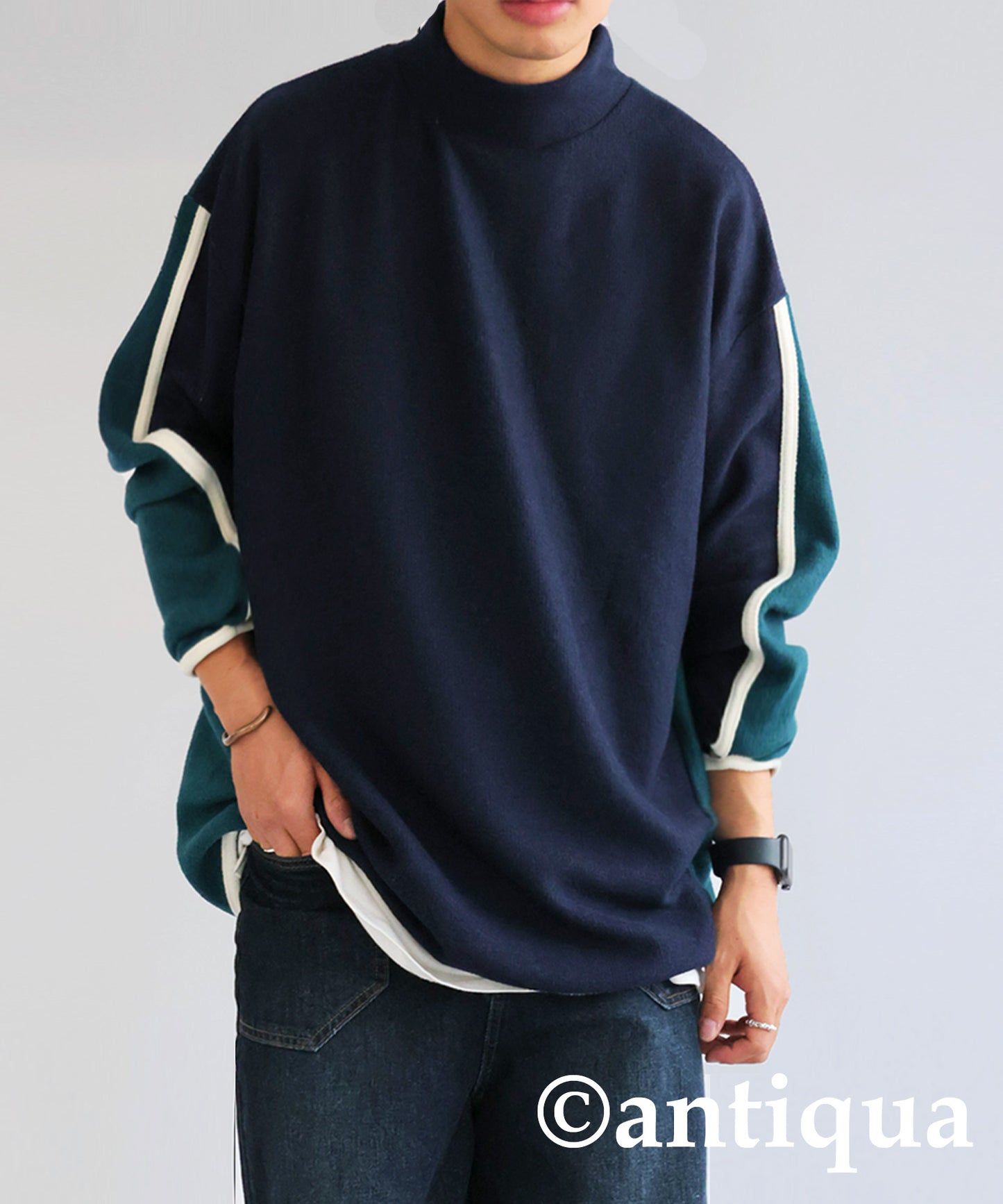 Color Line Mock Neck Tops Men’s