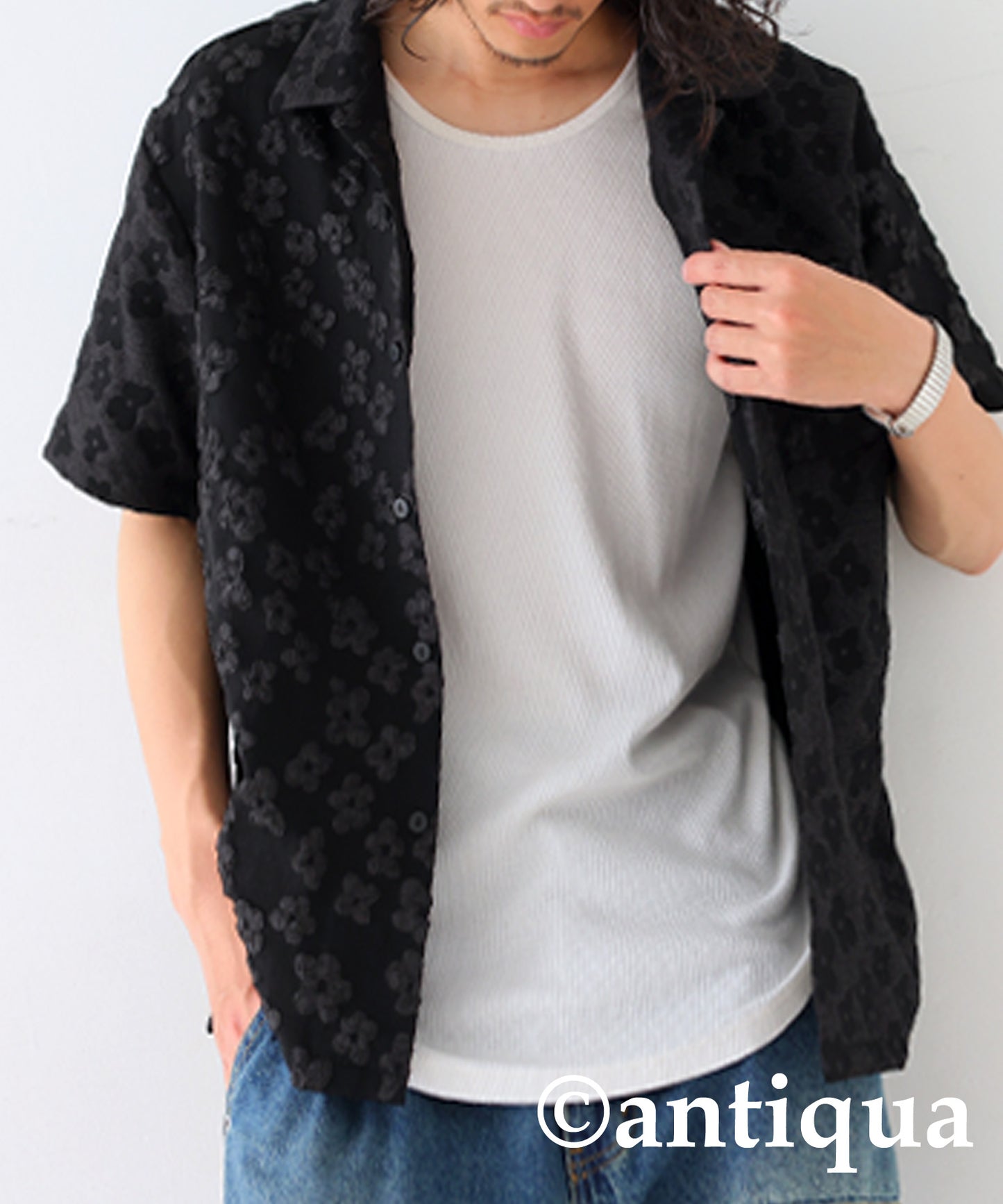 Floral Pattern Jacquard Shirt Men's