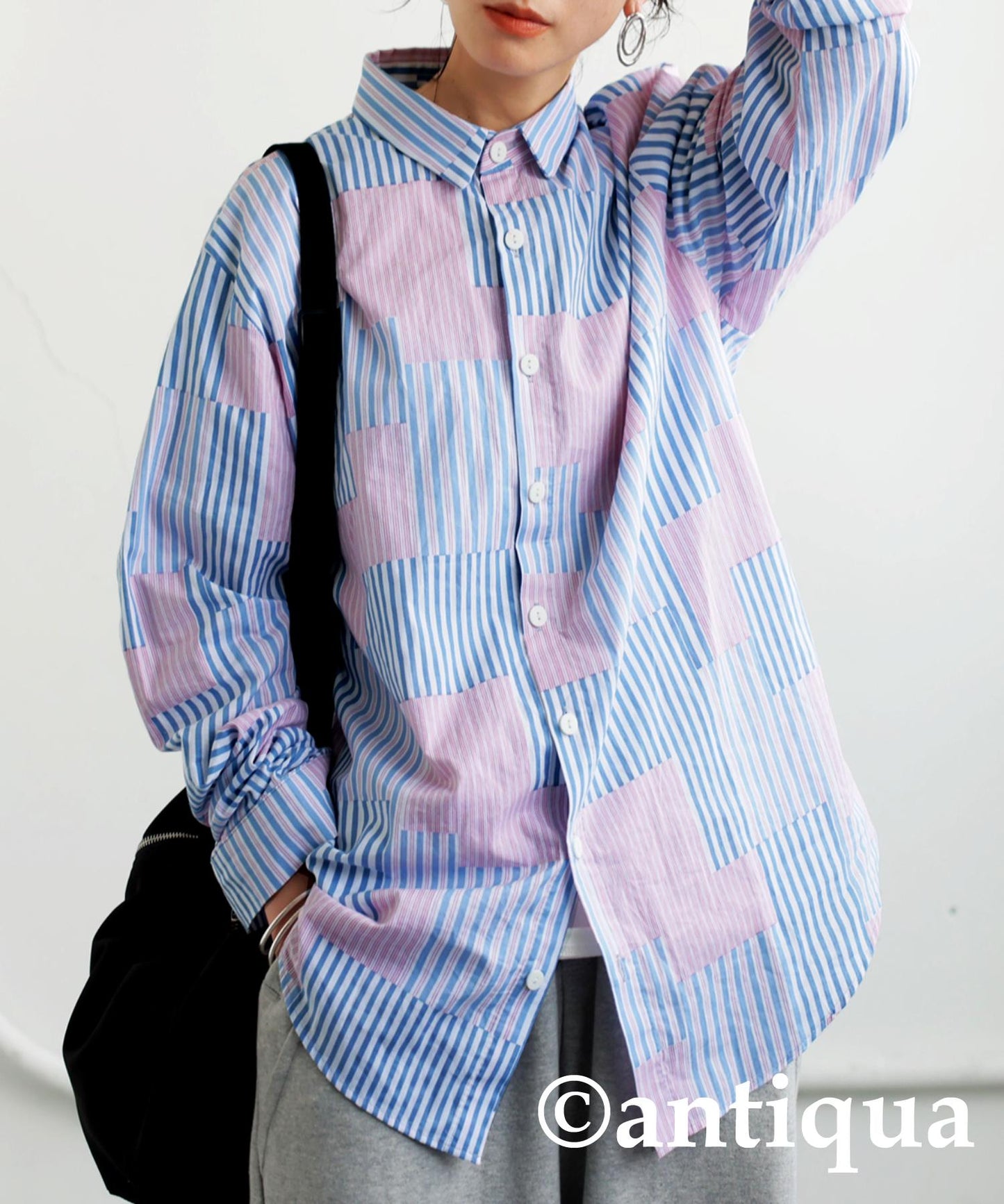 Ladies Striped Patchwork Shirt