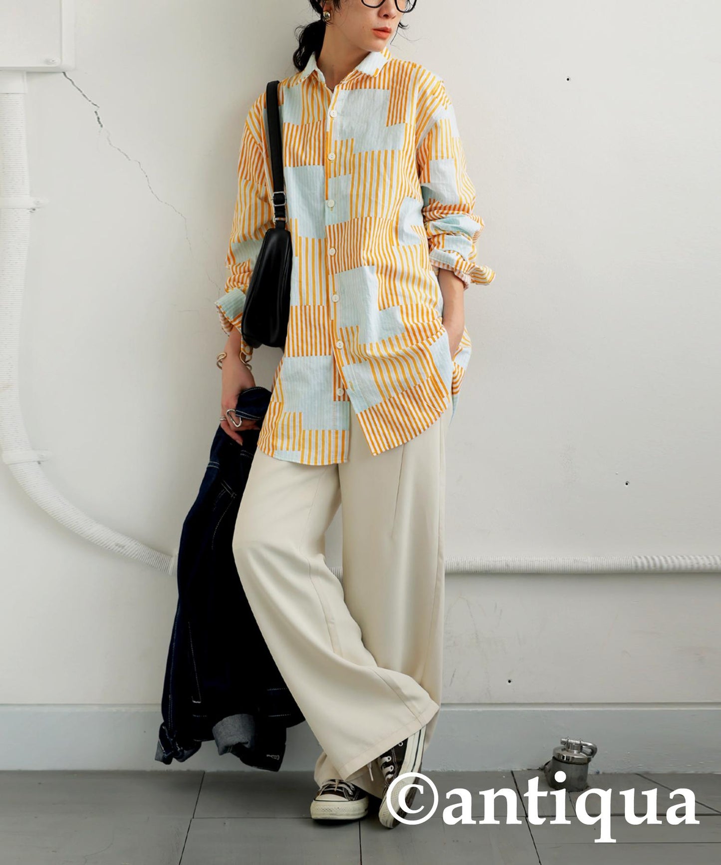 Ladies Striped Patchwork Shirt