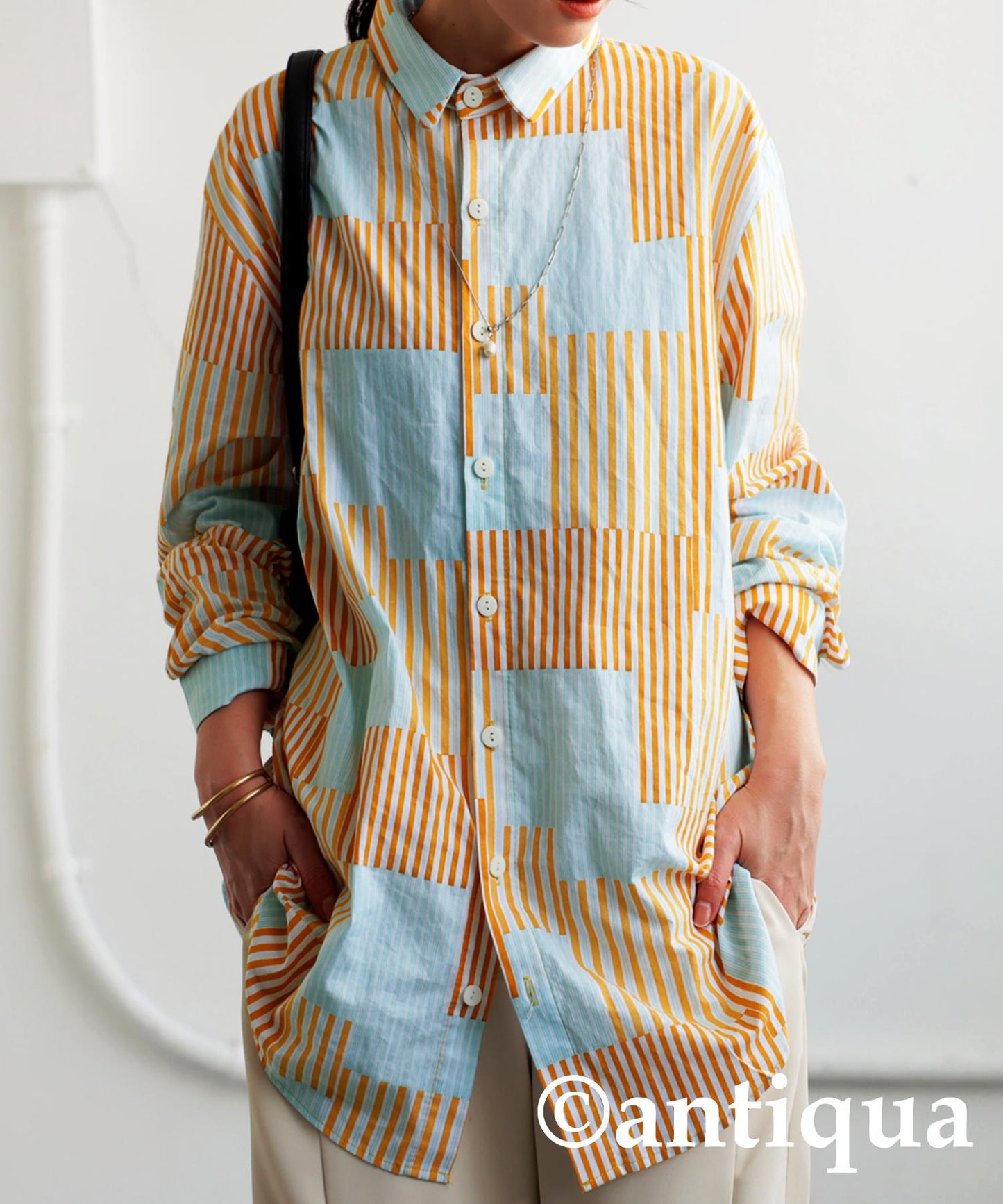 Ladies Striped Patchwork Shirt