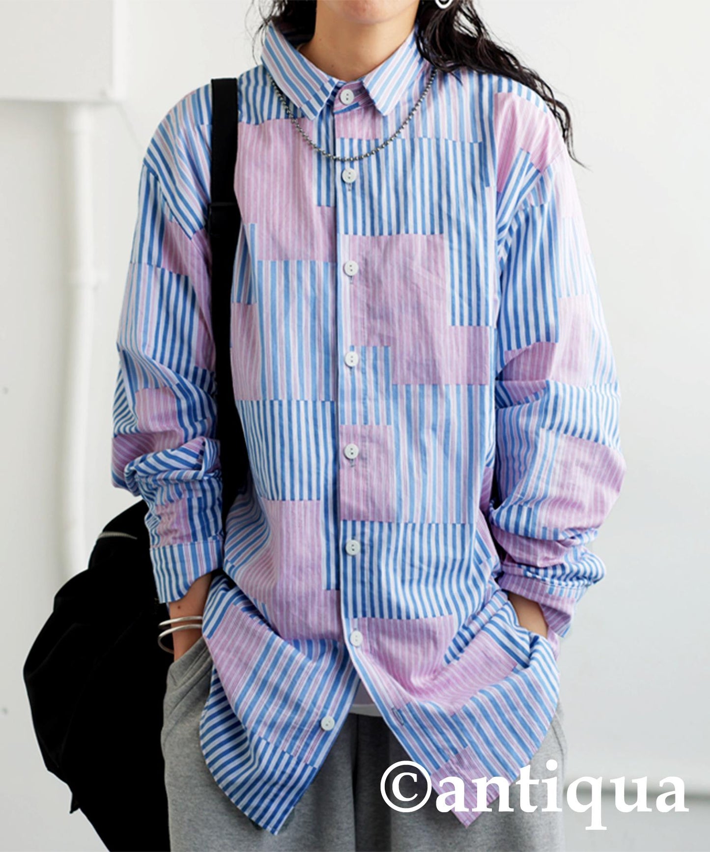 Ladies Striped Patchwork Shirt