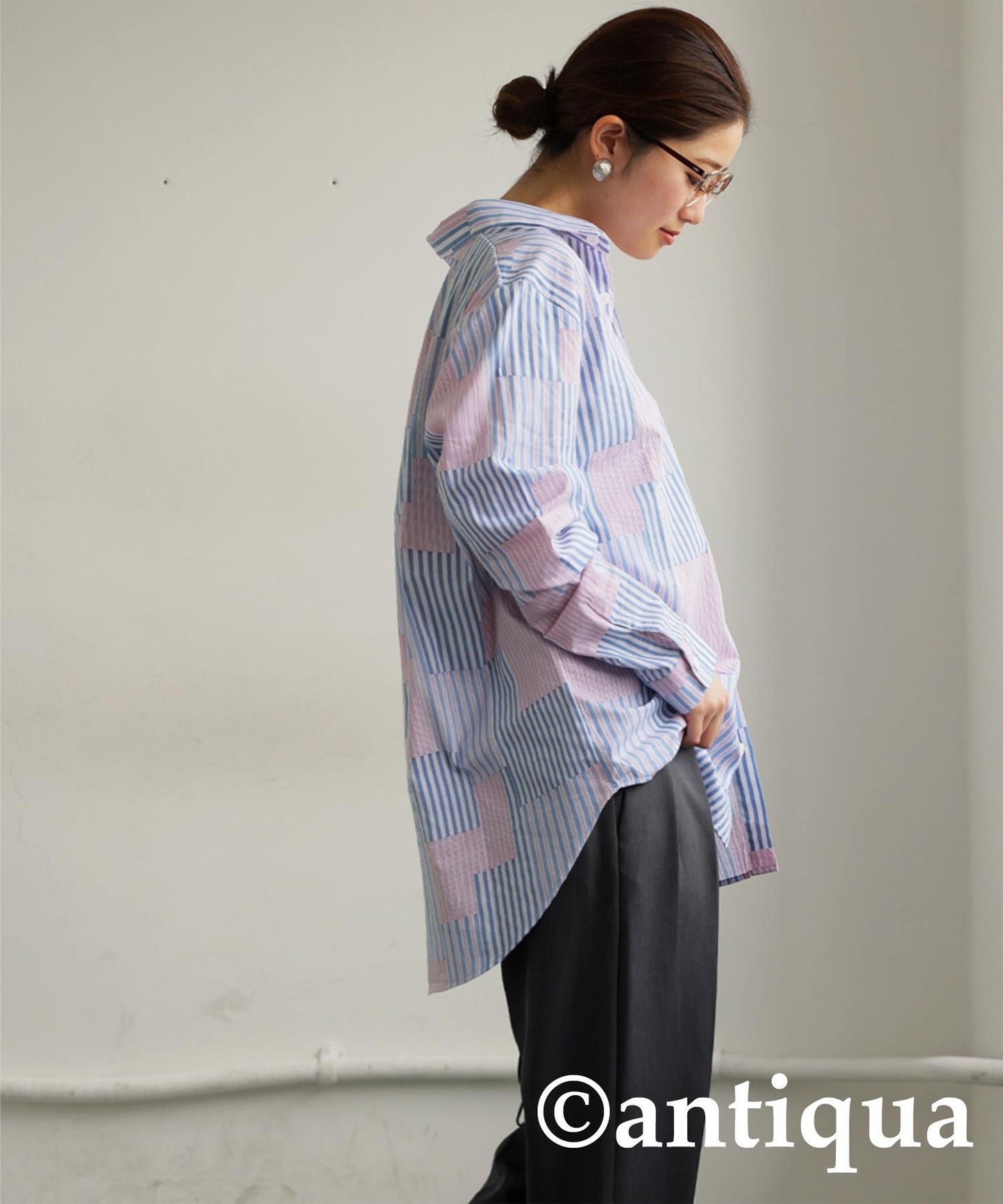 Ladies Striped Patchwork Shirt
