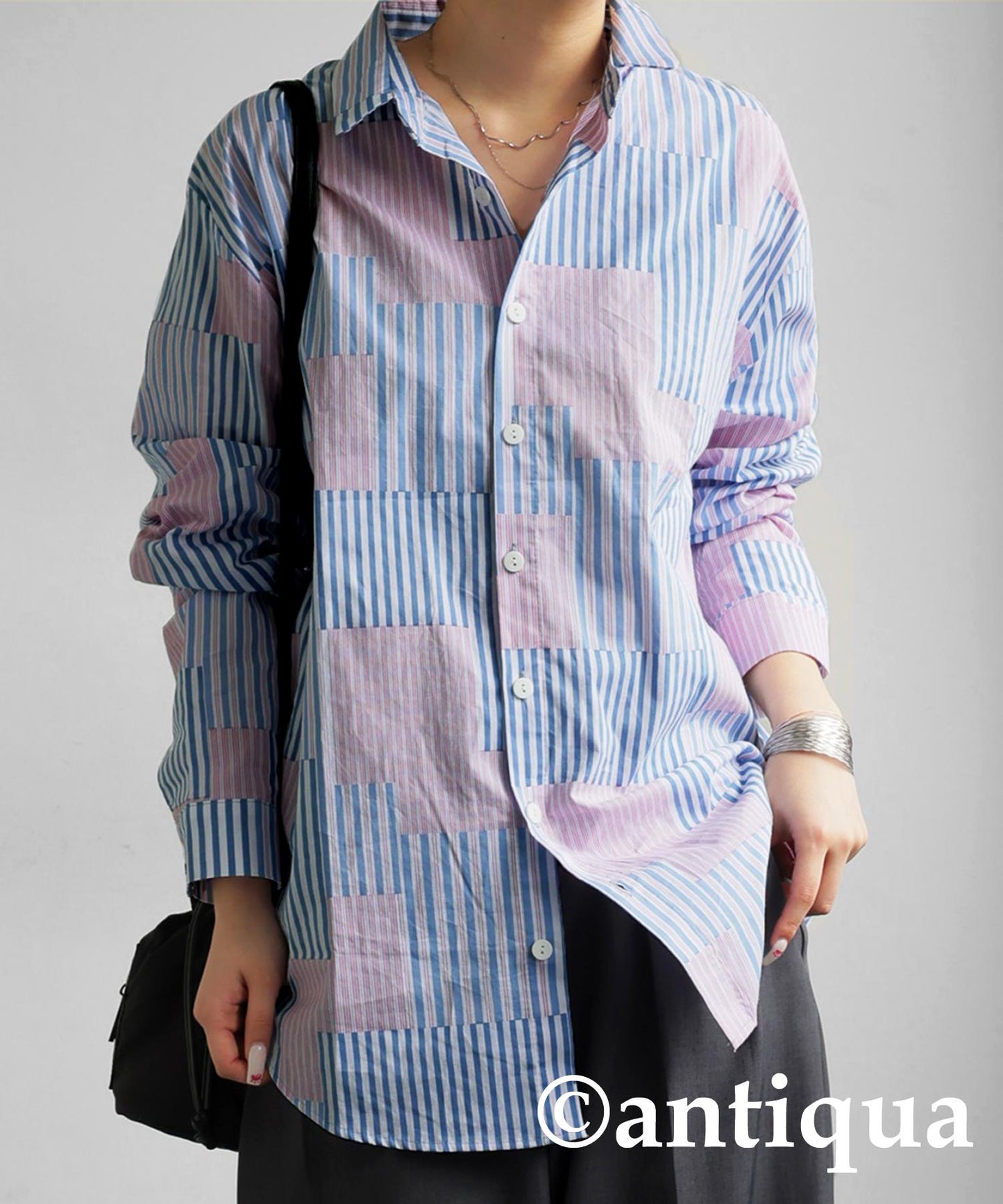 Ladies Striped Patchwork Shirt