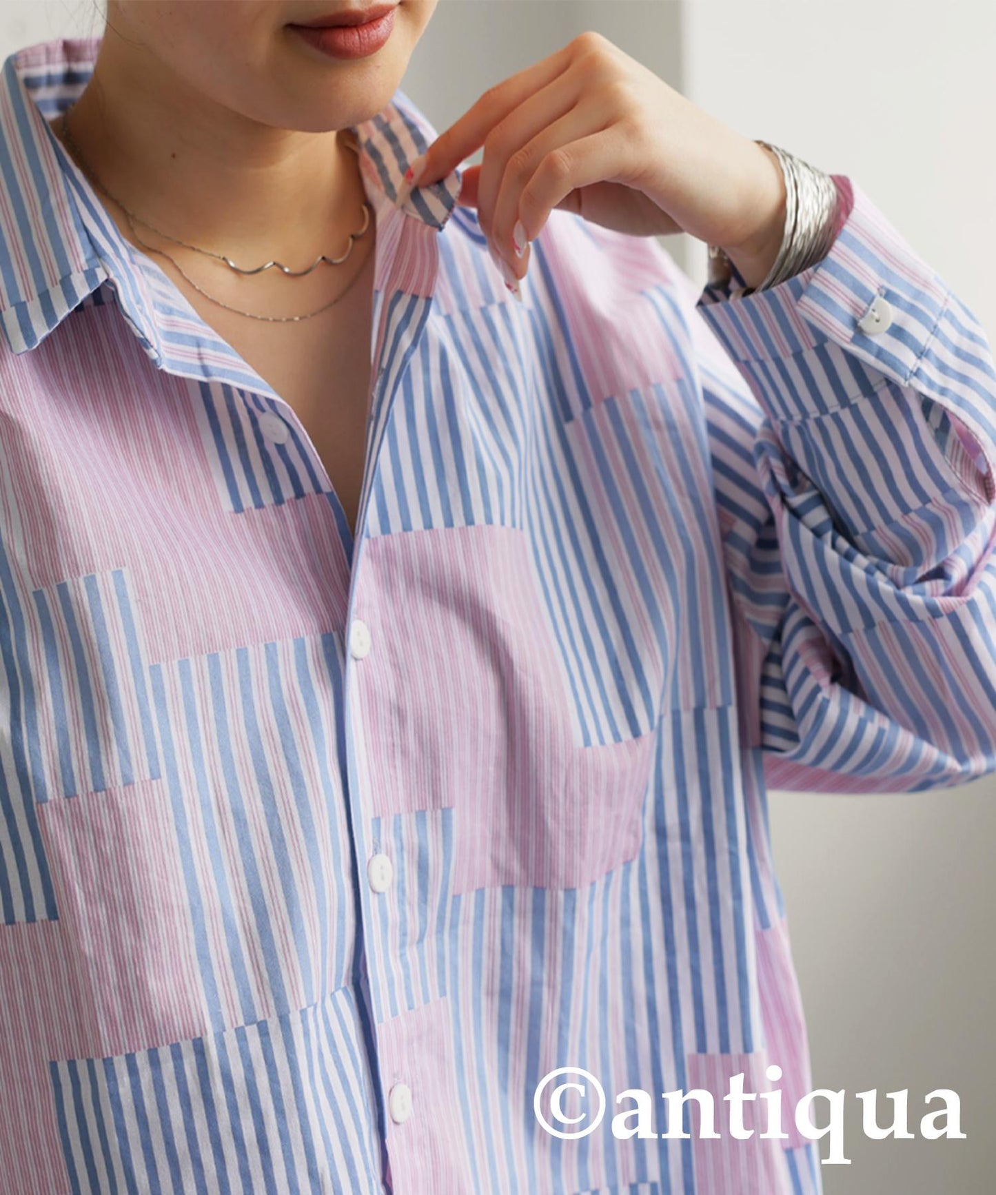 Ladies Striped Patchwork Shirt