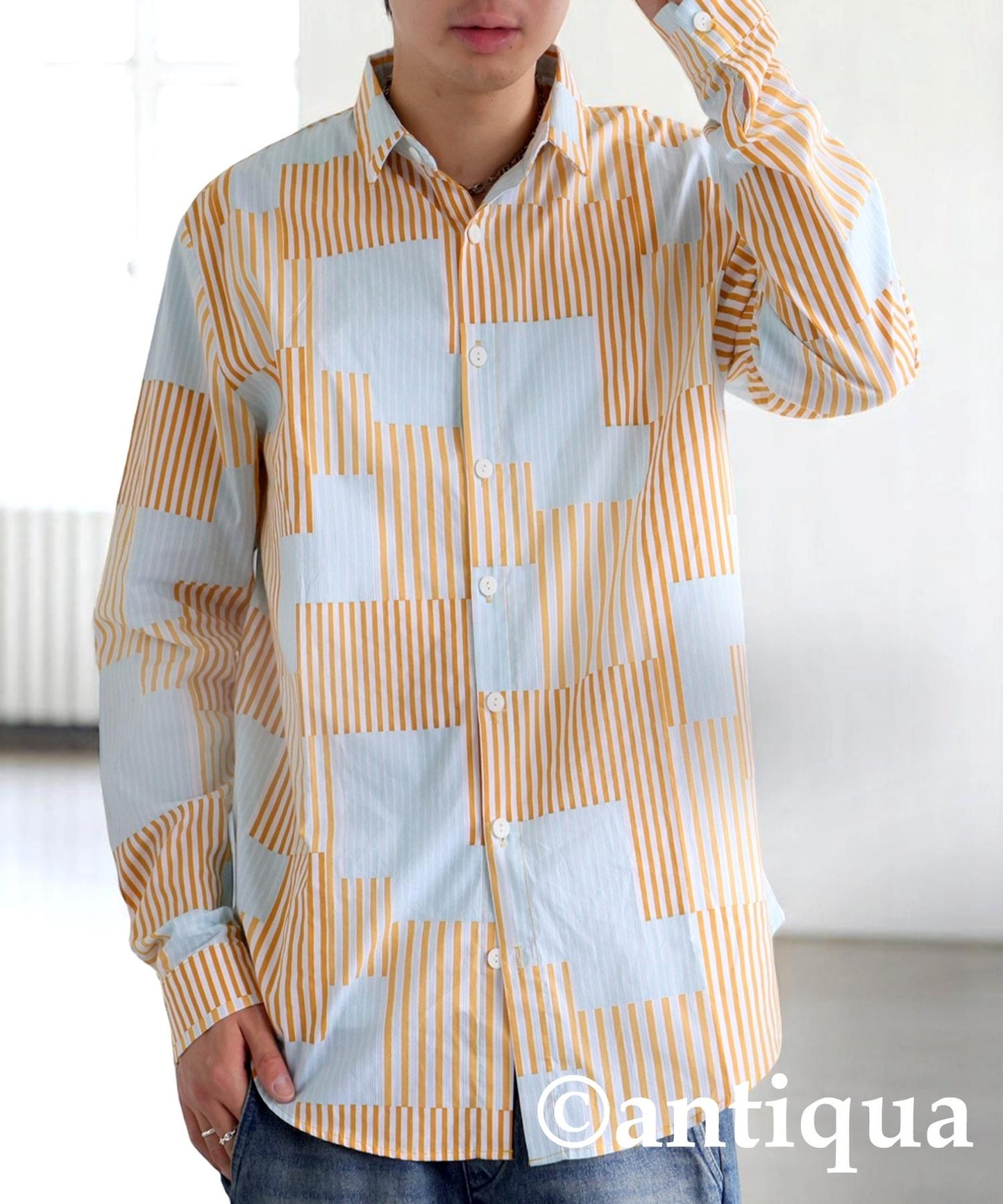 Men's Striped Patchwork Shirt