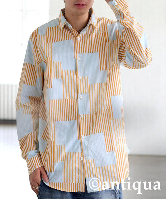 Men's Striped Patchwork Shirt