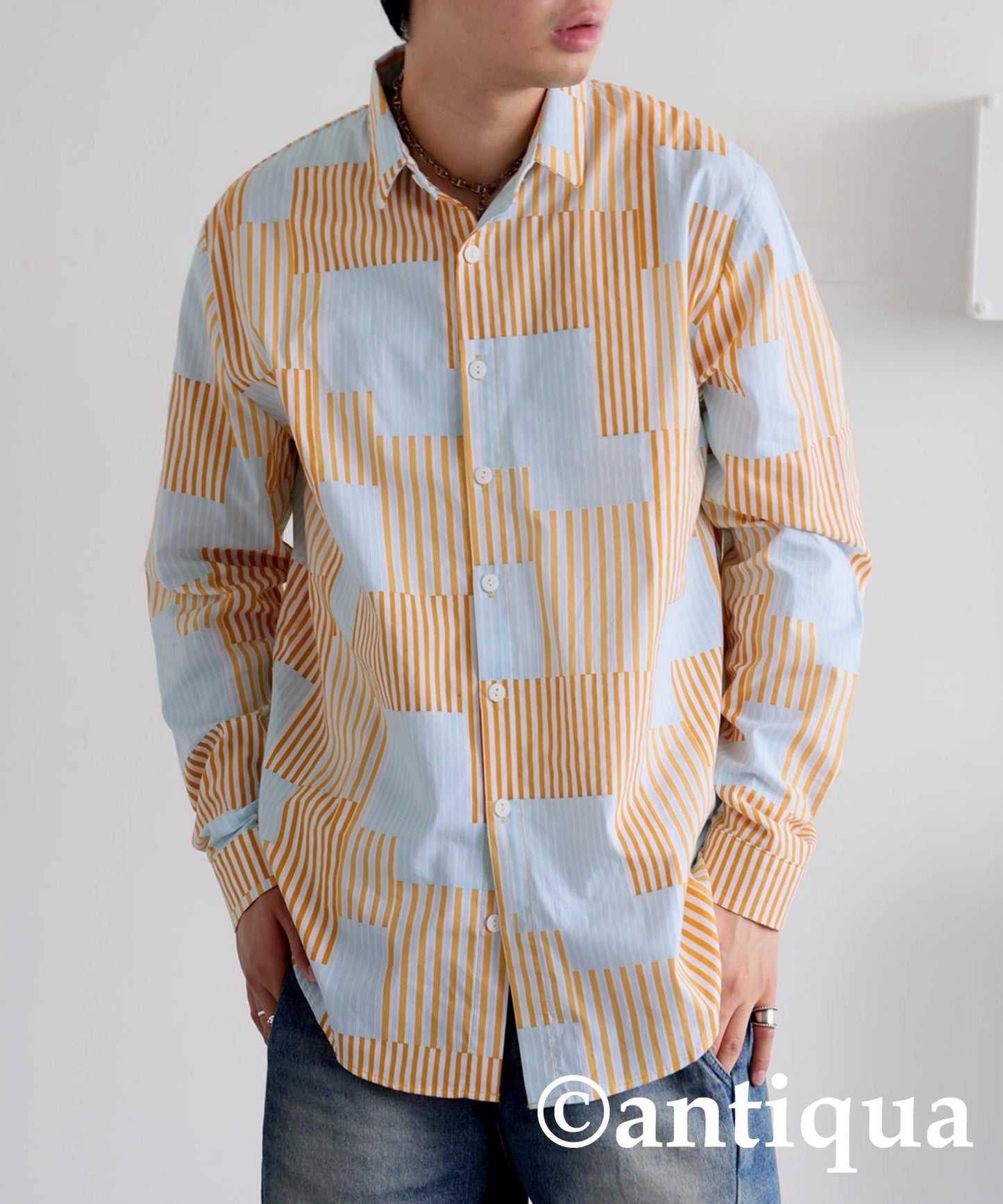 Men's Striped Patchwork Shirt