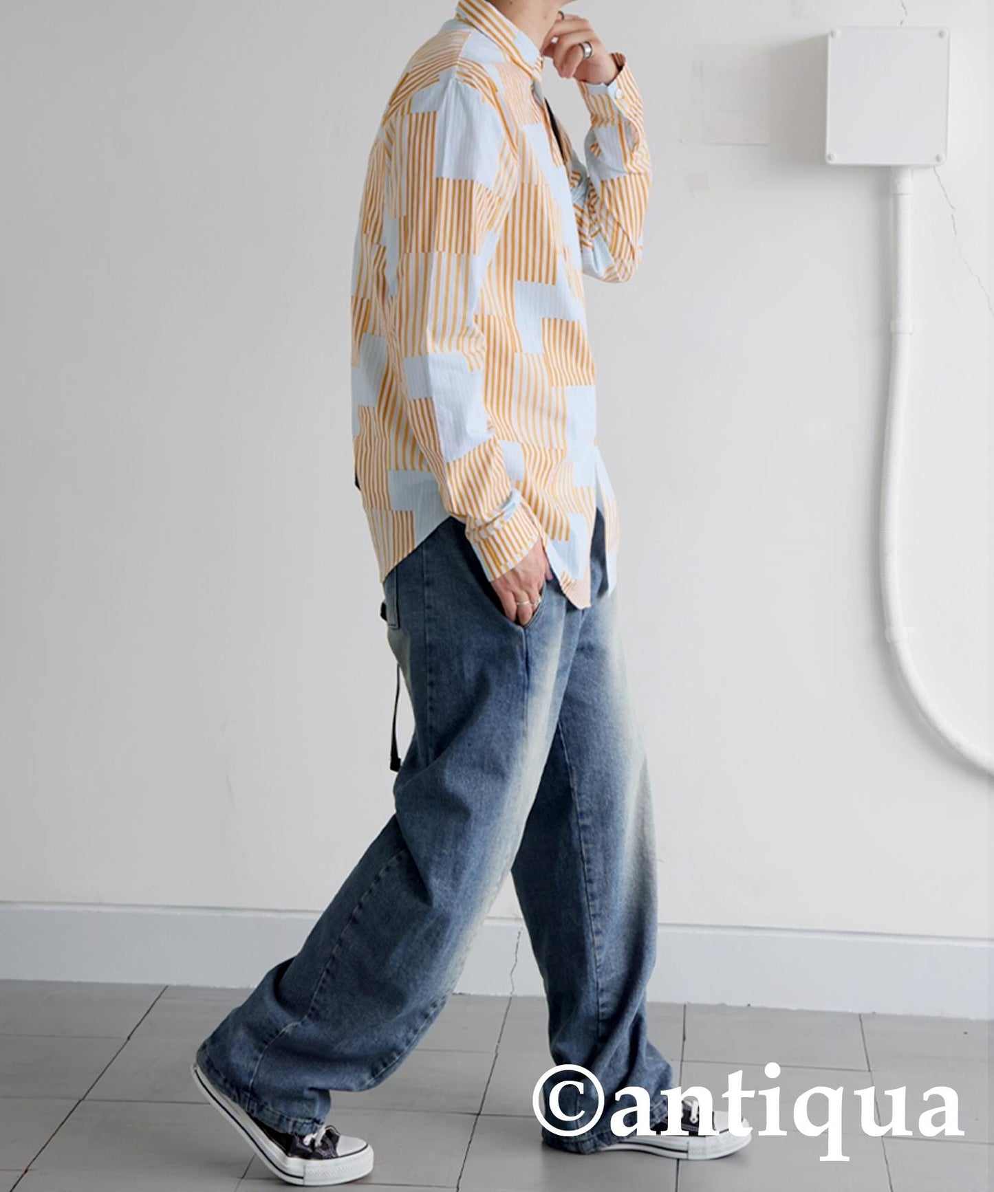 Men's Striped Patchwork Shirt