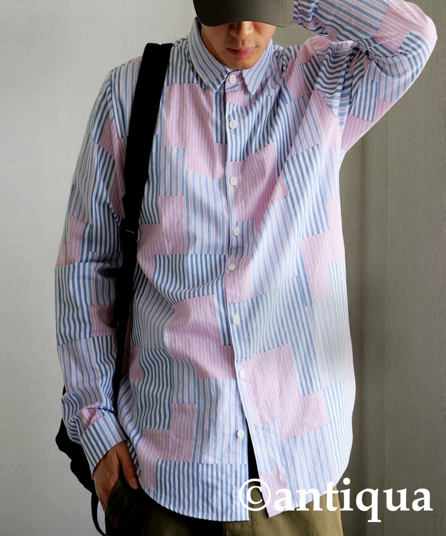 Men's Striped Patchwork Shirt