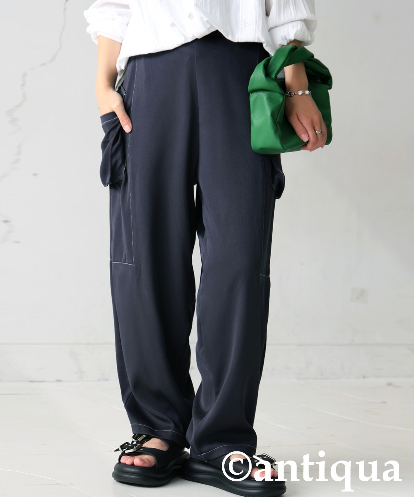 Ladies White Stitch Cargo Pants