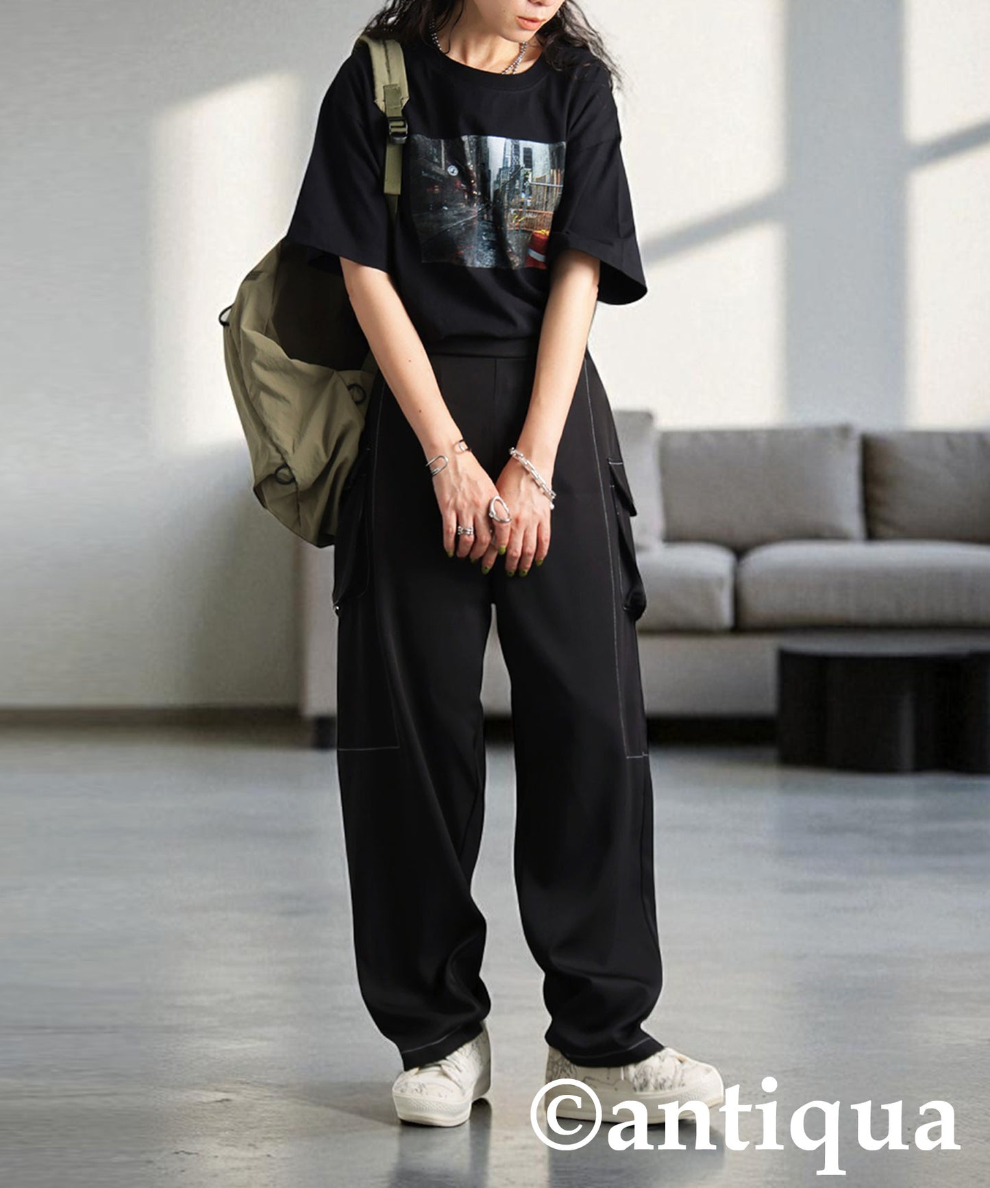 Ladies White Stitch Cargo Pants