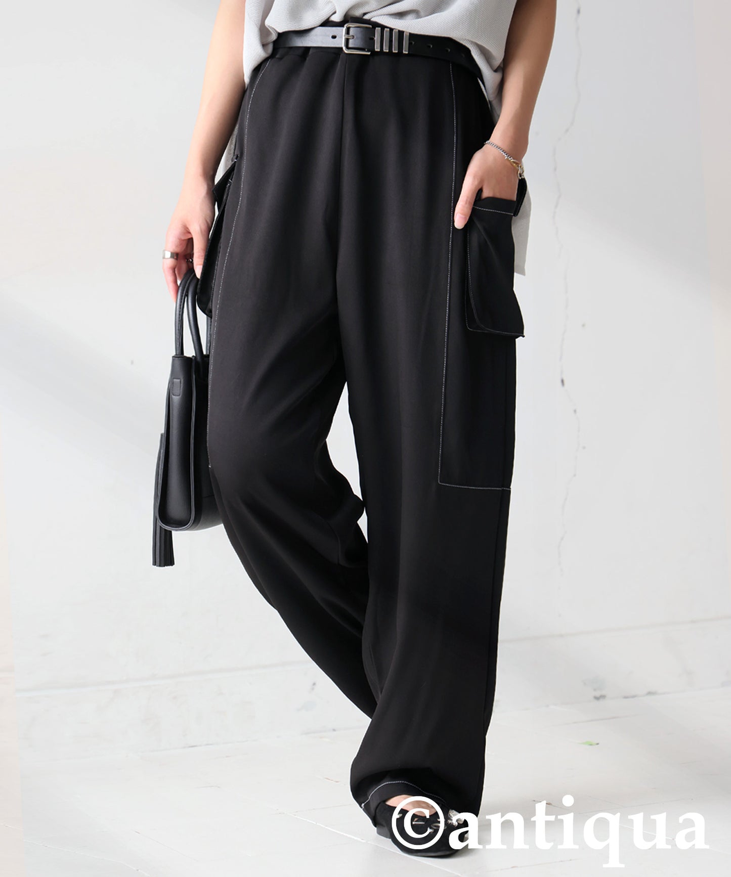 Ladies White Stitch Cargo Pants