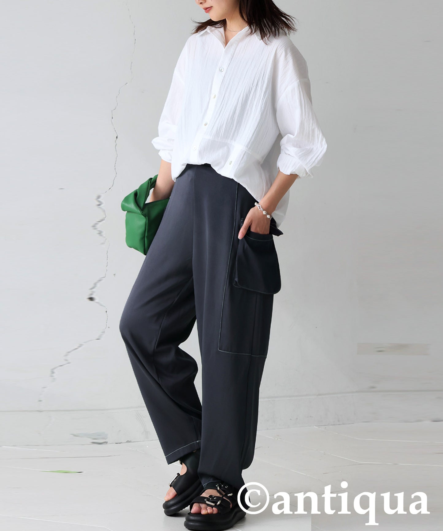 Ladies White Stitch Cargo Pants