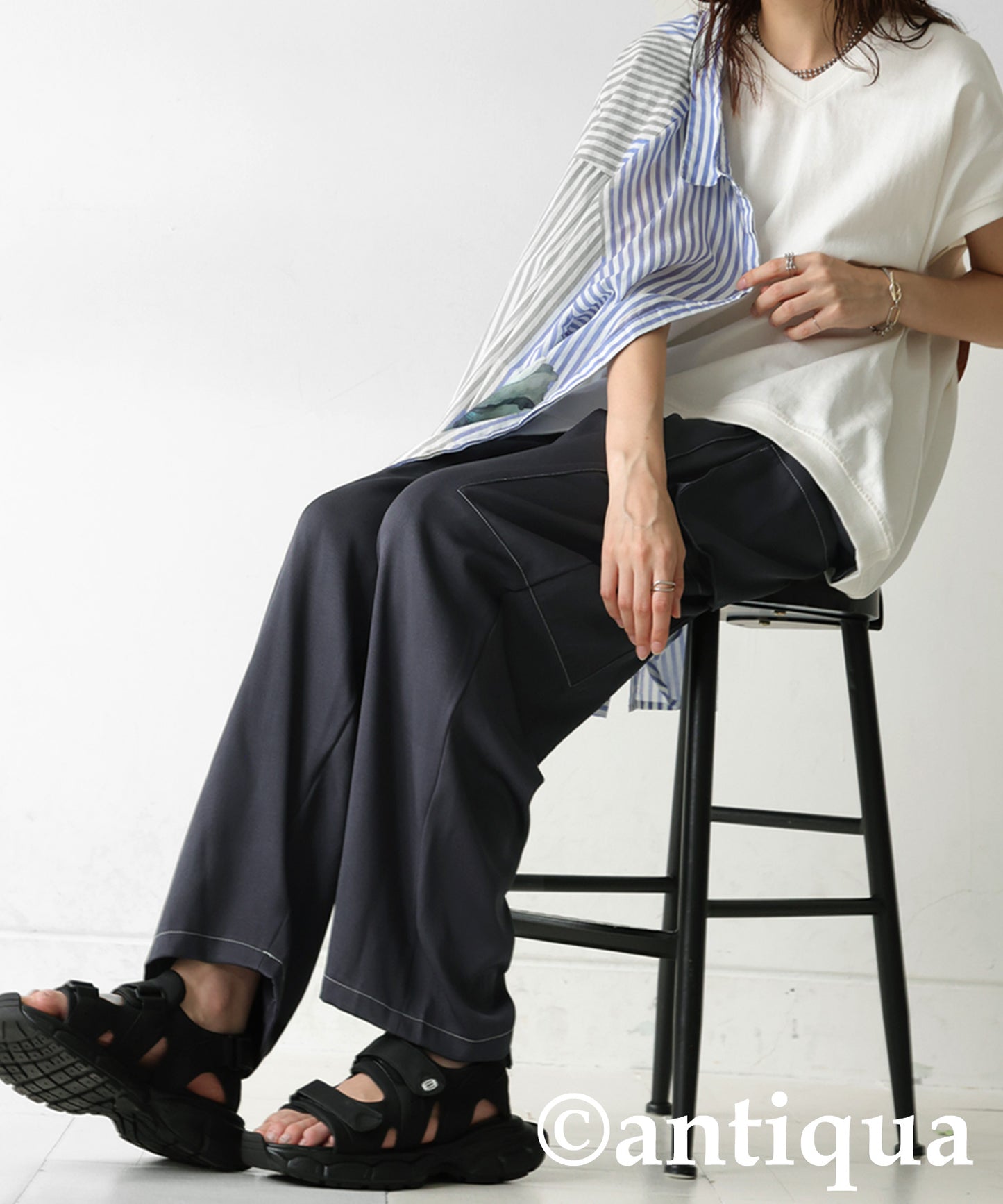 Ladies White Stitch Cargo Pants