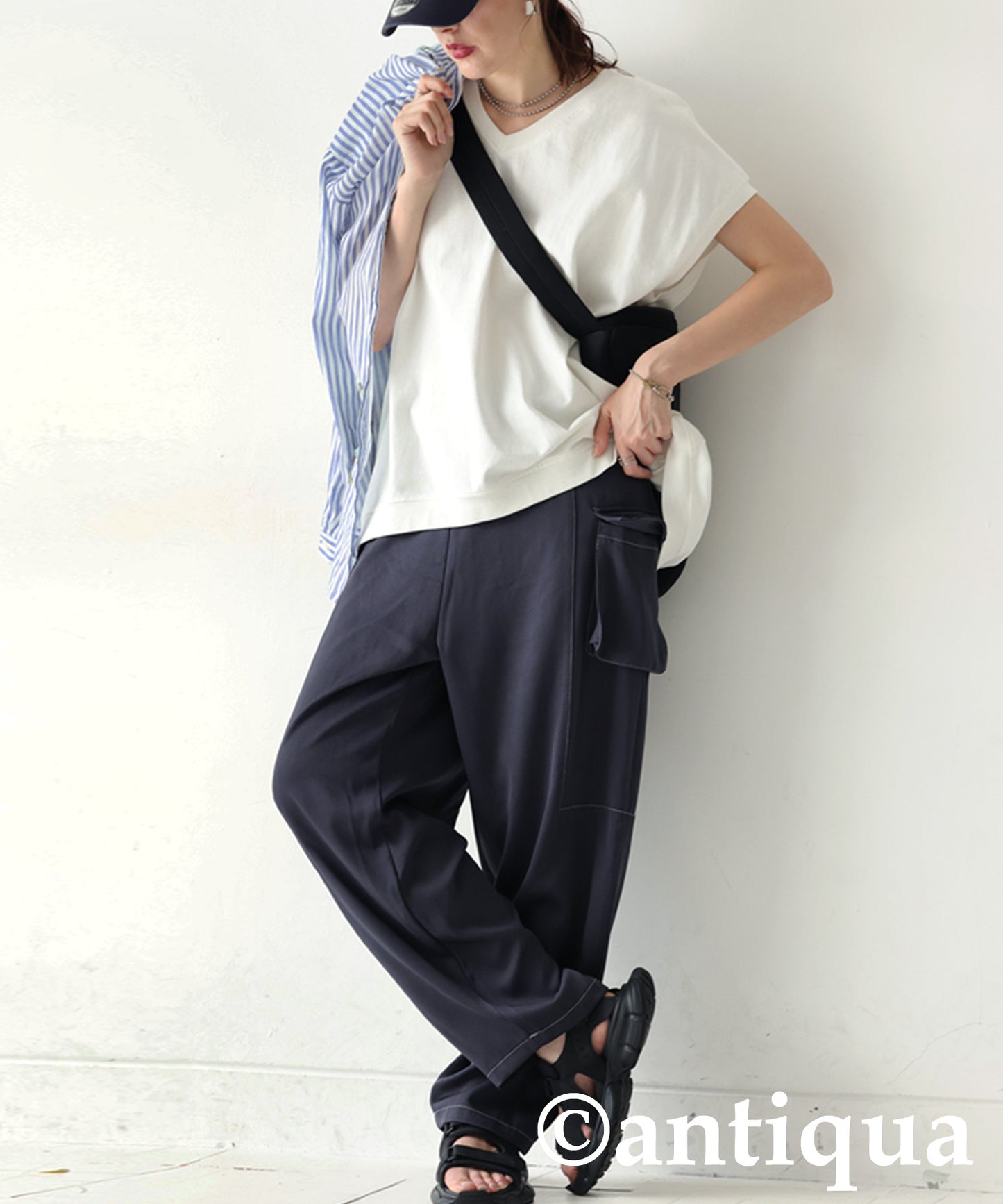 Ladies White Stitch Cargo Pants