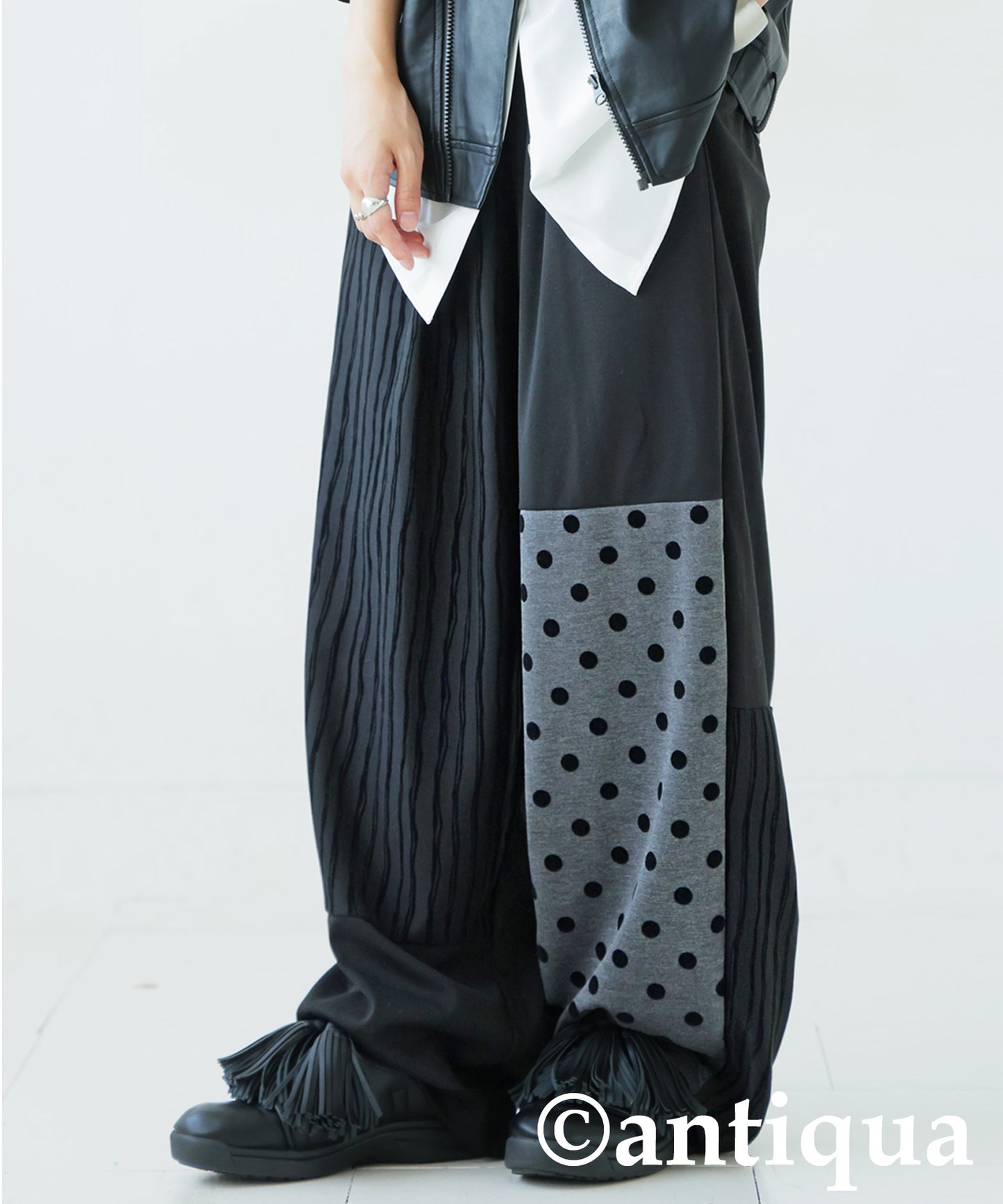 Dot And Stripe Switching Wide Pants Ladies
