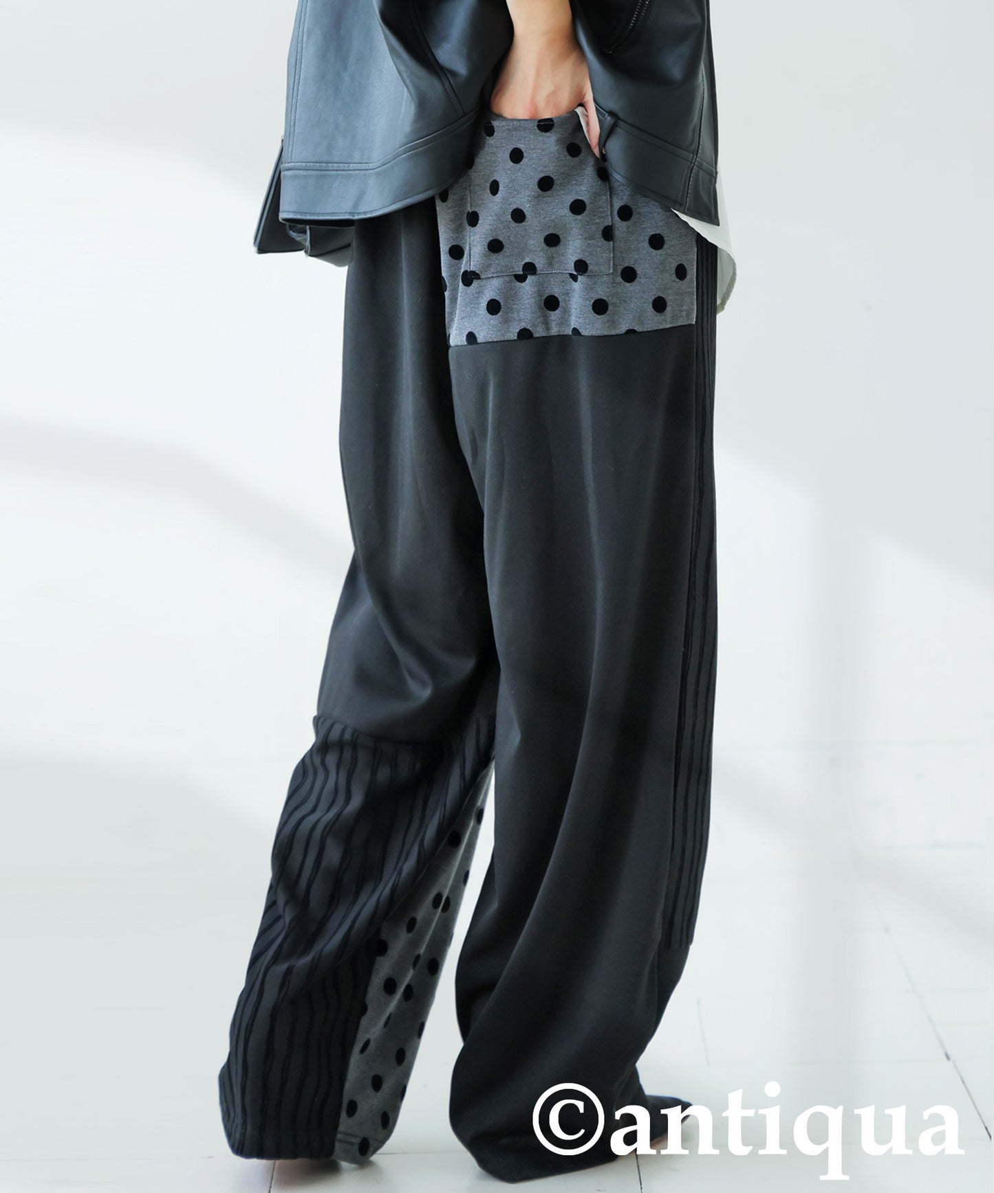Dot And Stripe Switching Wide Pants Ladies