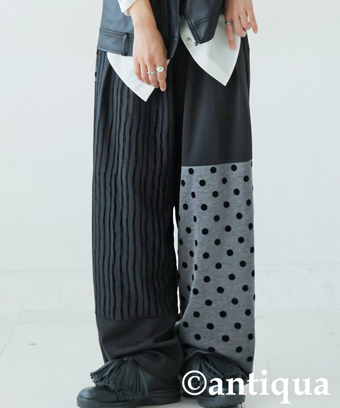 Dot And Stripe Switching Wide Pants Ladies