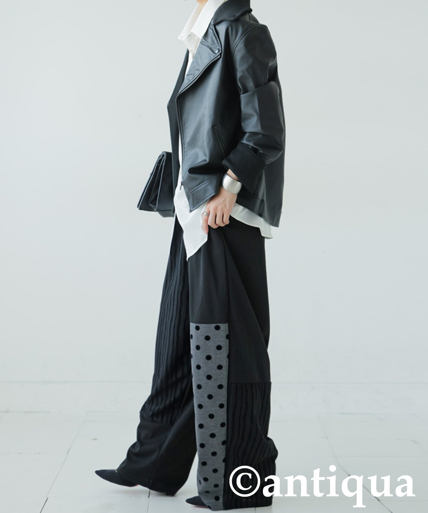 Dot And Stripe Switching Wide Pants Ladies